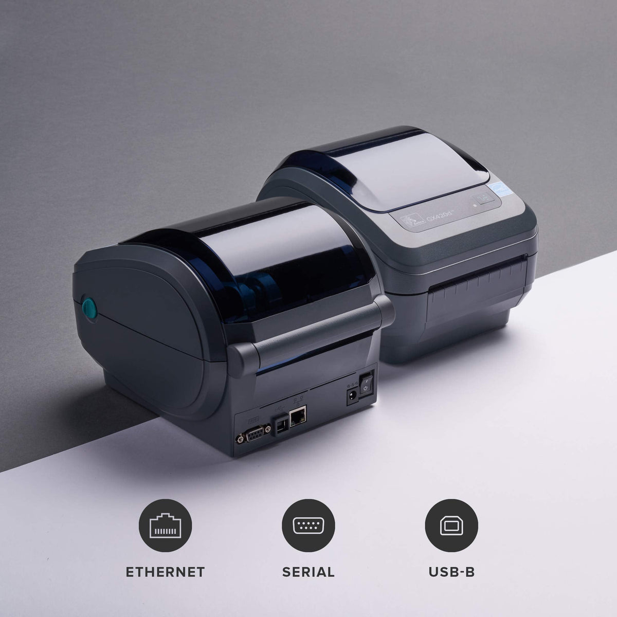 Zebra GX42-202410-000 Model GX420d Thermal Transfer Desktop Label Printer, Maximum Speed 6 IPS (152 mm/Second), 203 dpi Print Resolution (8 dots/mm); Serial, USB & Centronics Parallel Interfaces