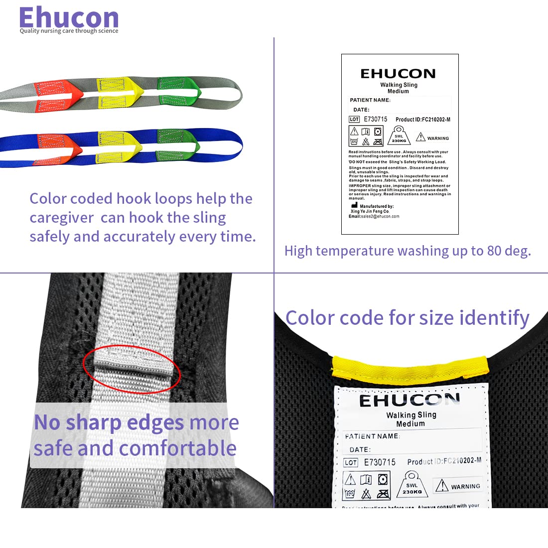 Ehucon Patient Lift Walking Sling, Pelvic Padded 500lbs Safety Loading Weight,Medical Hoist Standing Aids for Ambulating Support Training (Small)