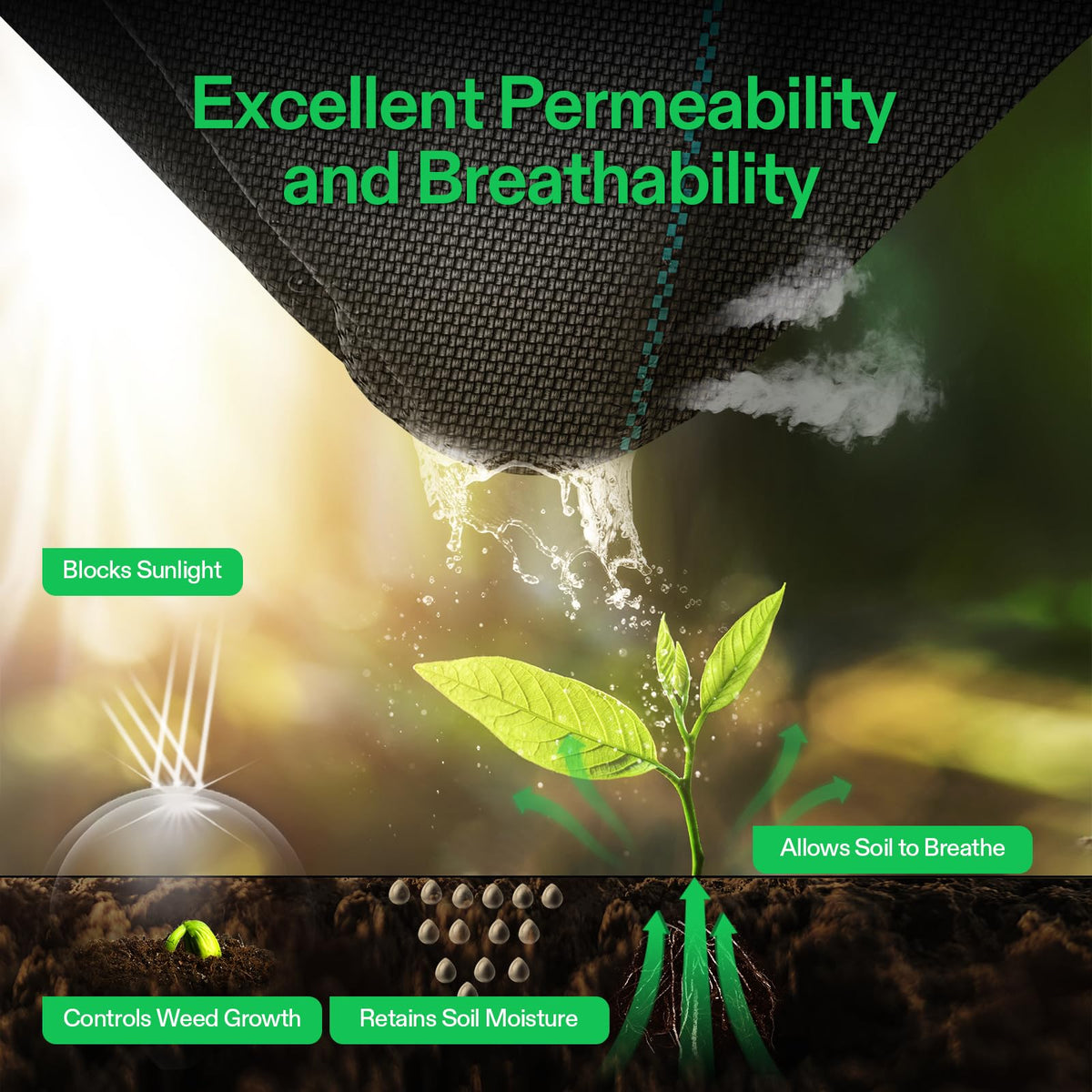 VIVOSUN Premium Weed Barrier Landscape Fabric Heavy Duty, 4ftx250ft 5oz Double-Layered Weed Control Mat with High Permeability, Commercial Ground Cover, Easy Set up & Superior Weed Control