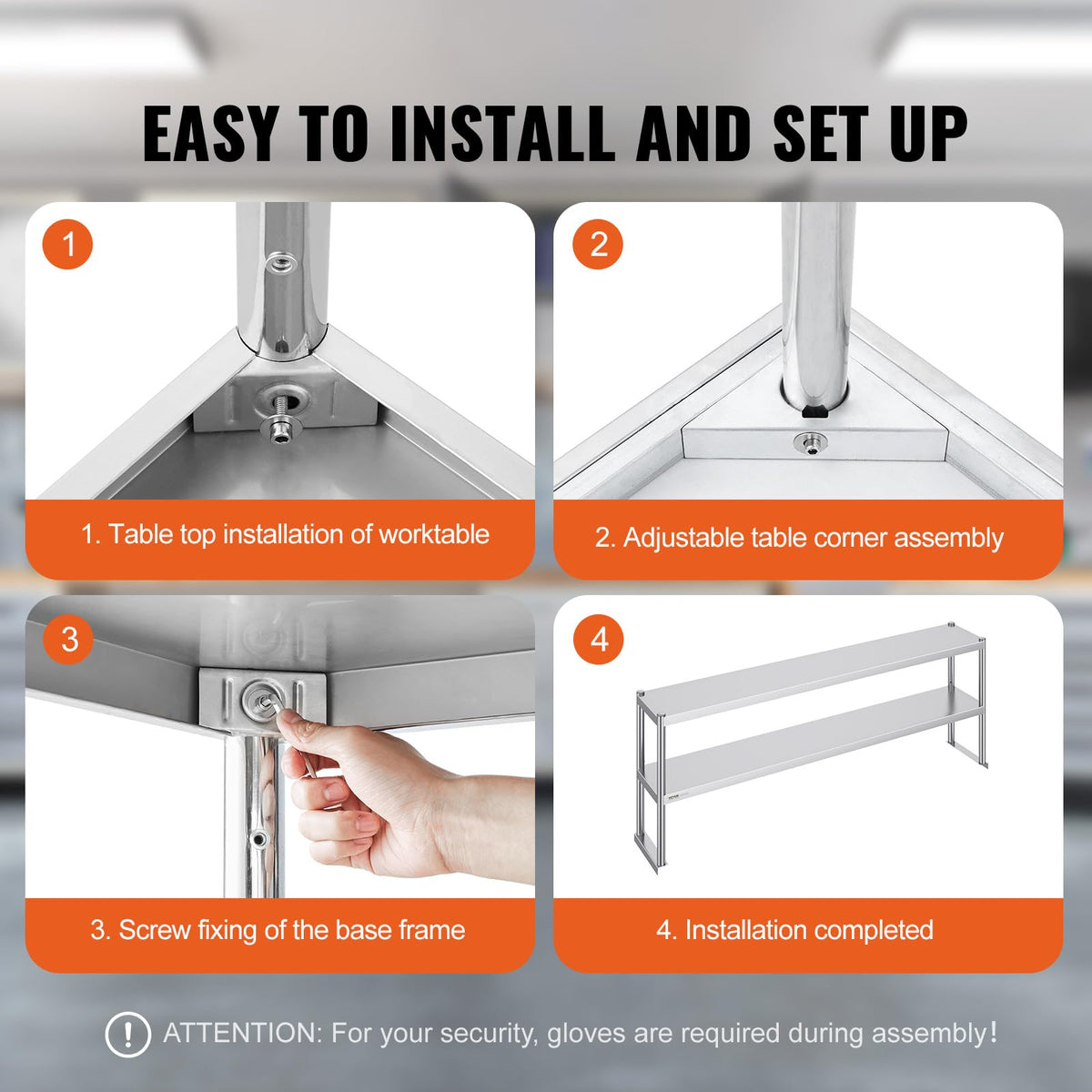 VEVOR Double Tier Stainless Steel Overshelf, 12 x 72 Inch Double Deck Height Adjustable Prep Work Table for Kitchen, Restaurant and Workshop