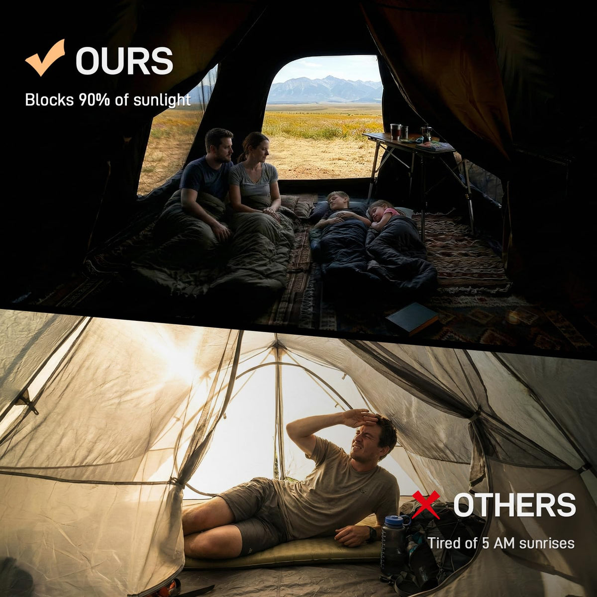 EVER ADVANCED 10 Person Blackout Camping Tent, Easy Setup Instant Cabin Tent for Family, Water-Resistant & Weather-Resistant Light-Blocking Tent with Rainfly for Outdoor Travel, 14' x 10' x 78"