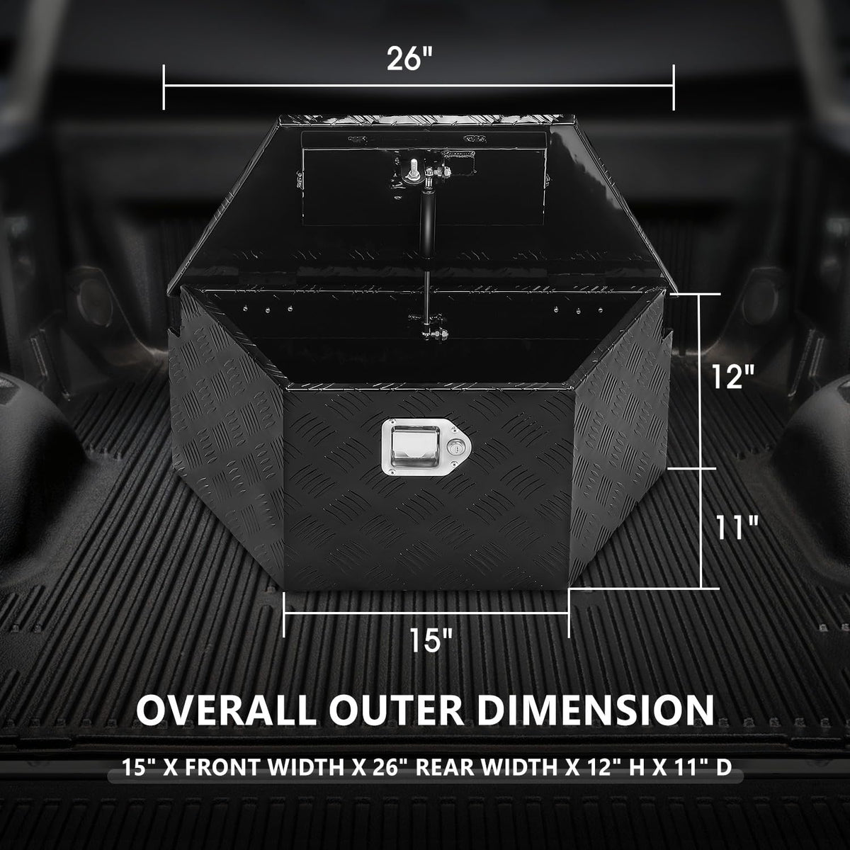 DNA MOTORING Trailer Tongue Box, Lockable Aluminum Truck Bed Tool Box, 26" X 11" X 12", Black, TBOX-T5-011-BK