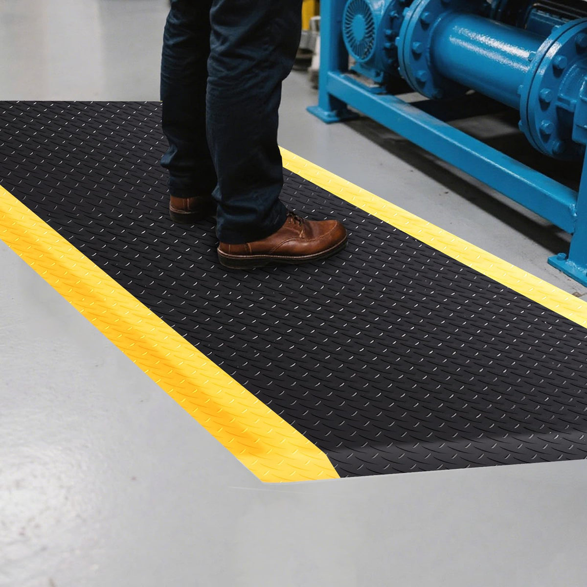 Drydiet 1 Pcs 2'x6' Anti Fatigue Mat Industrial, ESD Conductive Pad with Ground Wire, Heavy Duty Ergonomic Standing Floor Mat for Commercial Work, Shop Stand, Thick 3/4" Black with Yellow Border
