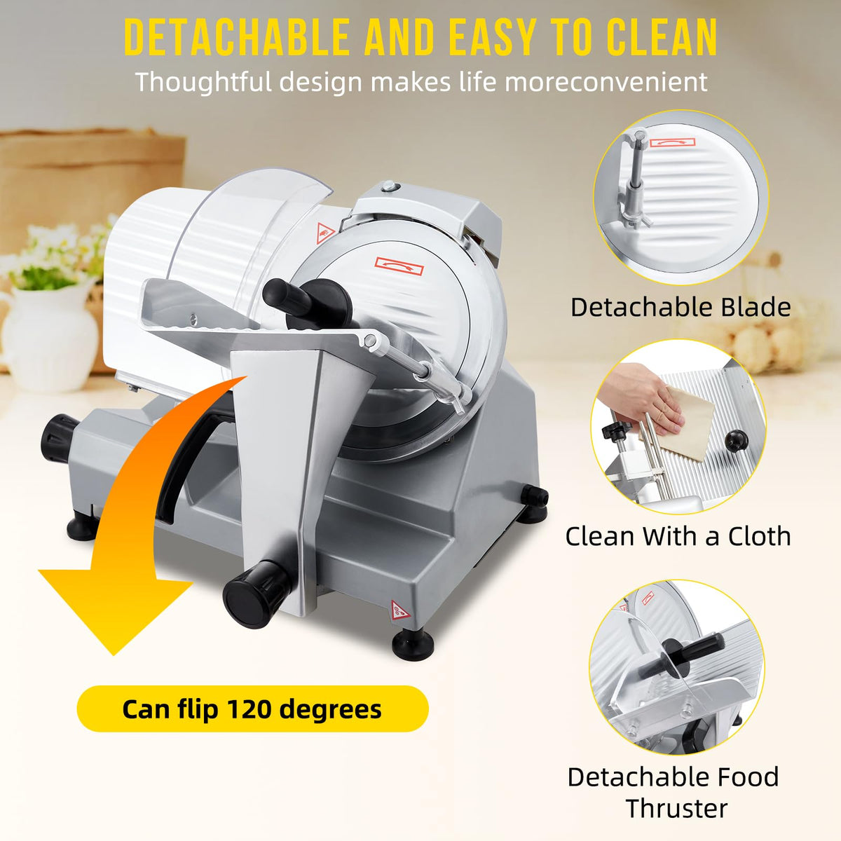 Takywep Takywep Commercial Meat Slicer - 10 Inch Electric Food Slicer, Semi-automatic 240W, Stainless Steel, Adjustable Thickness 0-12mm, Silver, Home & Commercial Use