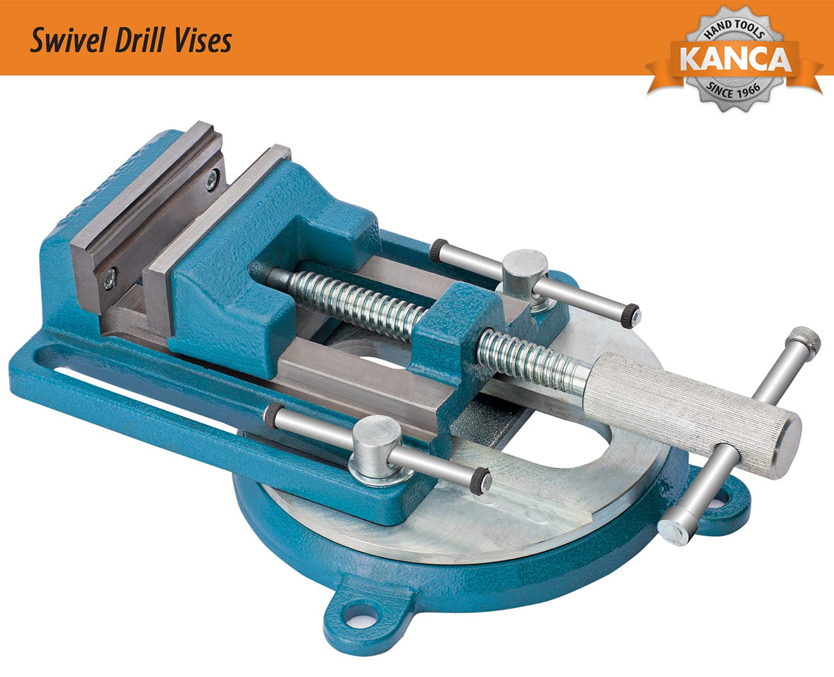 KANCA- SDRL-100, Swivel Drill Press Vise With 360° Swivel Base, 4 INCH,Preferred by Craftsman and Machinist for Drilling,Reaming Tapping Operations, Home Improvement,Woodworking, Blue Colour