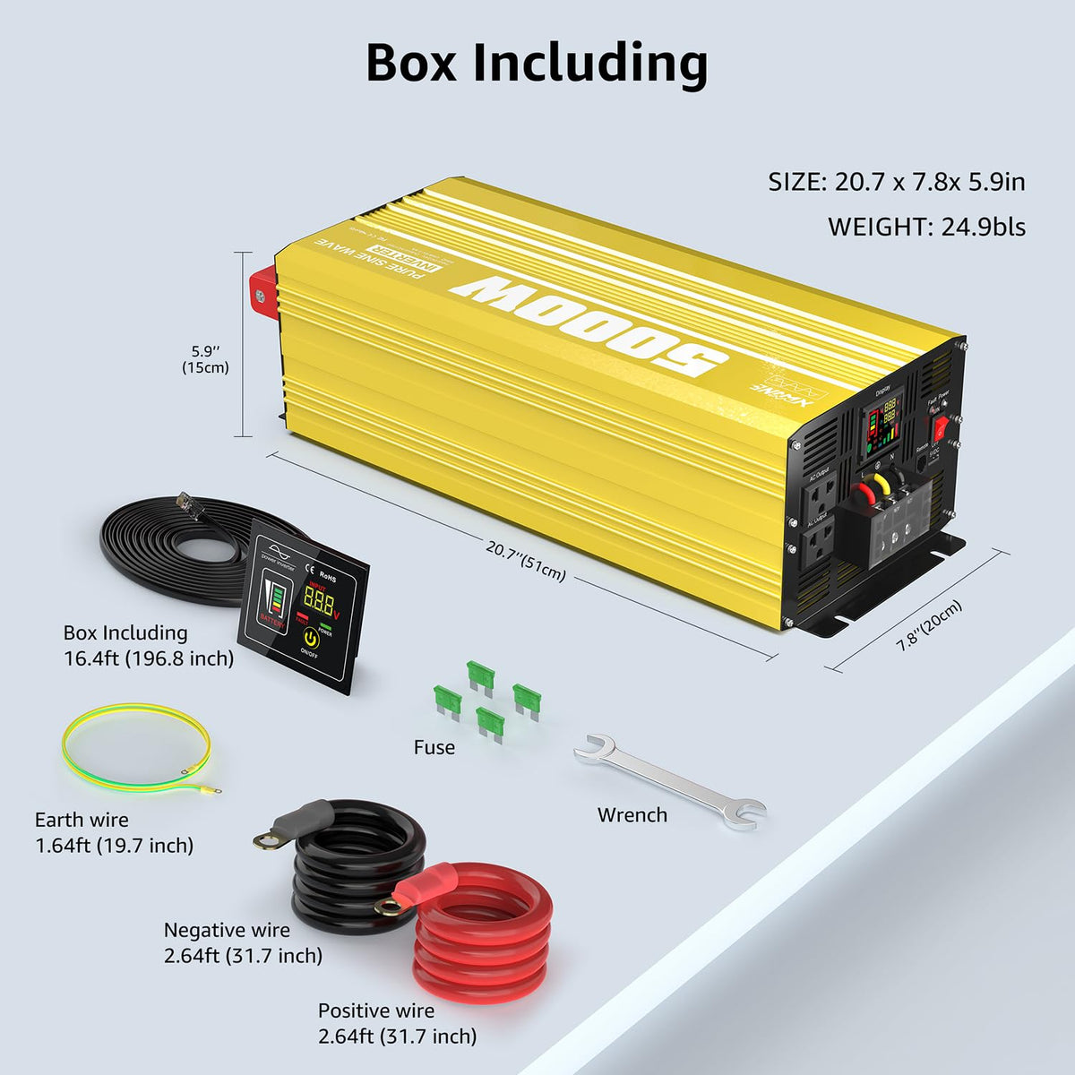 XWJNE 5000W Pure Sine Wave Power Inverter 48V DC to 120V AC Converter with LCD Display and Remote Controller for Home, RV, Truck, Off-Grid Solar Power