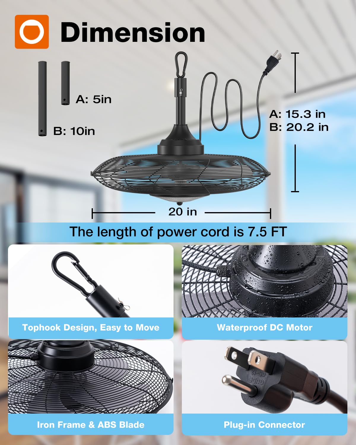 addlon 50FT Solar String Lights for Outside G50 Waterproof with USB Port Solar Patio Lights Outdoor Solar Powered LED Bulbs 3 Light Modes & 20 Inch Outdoor Ceiling Fans with Lights for Patios