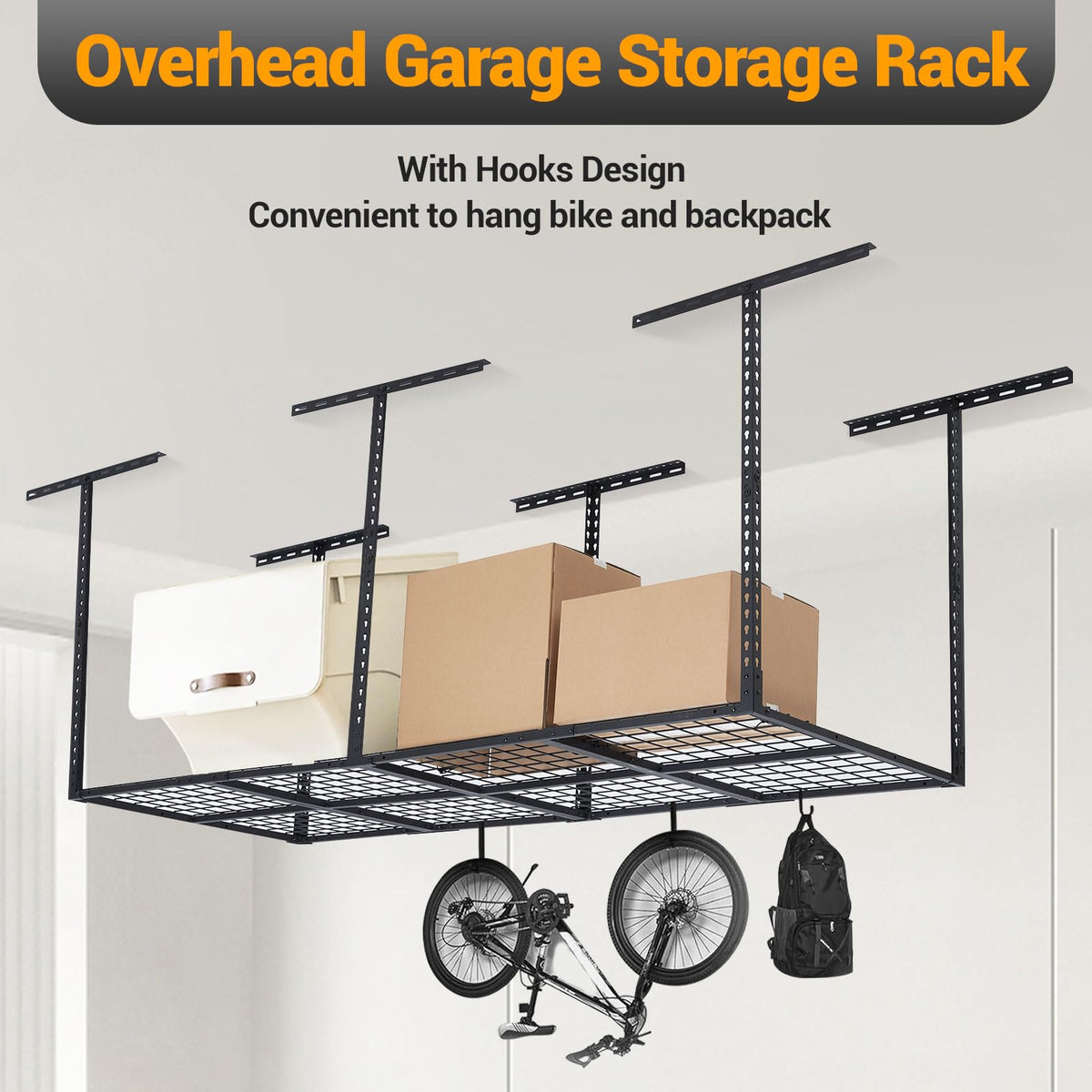 GarveeHome Garage Ceiling Storage Racks - Heavy Duty, 96'' * 36'', Adjustable Cold Rolled Steel Racks, 600 lb. Loading Weight Capacity