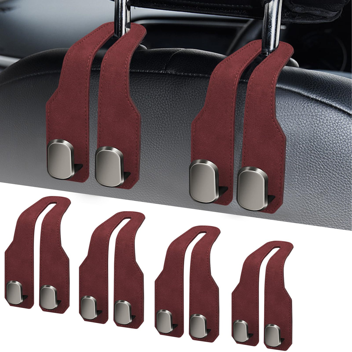 RAOZBE Car Seat Headrest Hooks for Purses and Bags, 4 Pack Bag Purse Holder for Car With Double Metal Hooks, Car Purse Hanger, Headrest Back Seat Handbags Hook Cute Hanging Accessories, hot pink