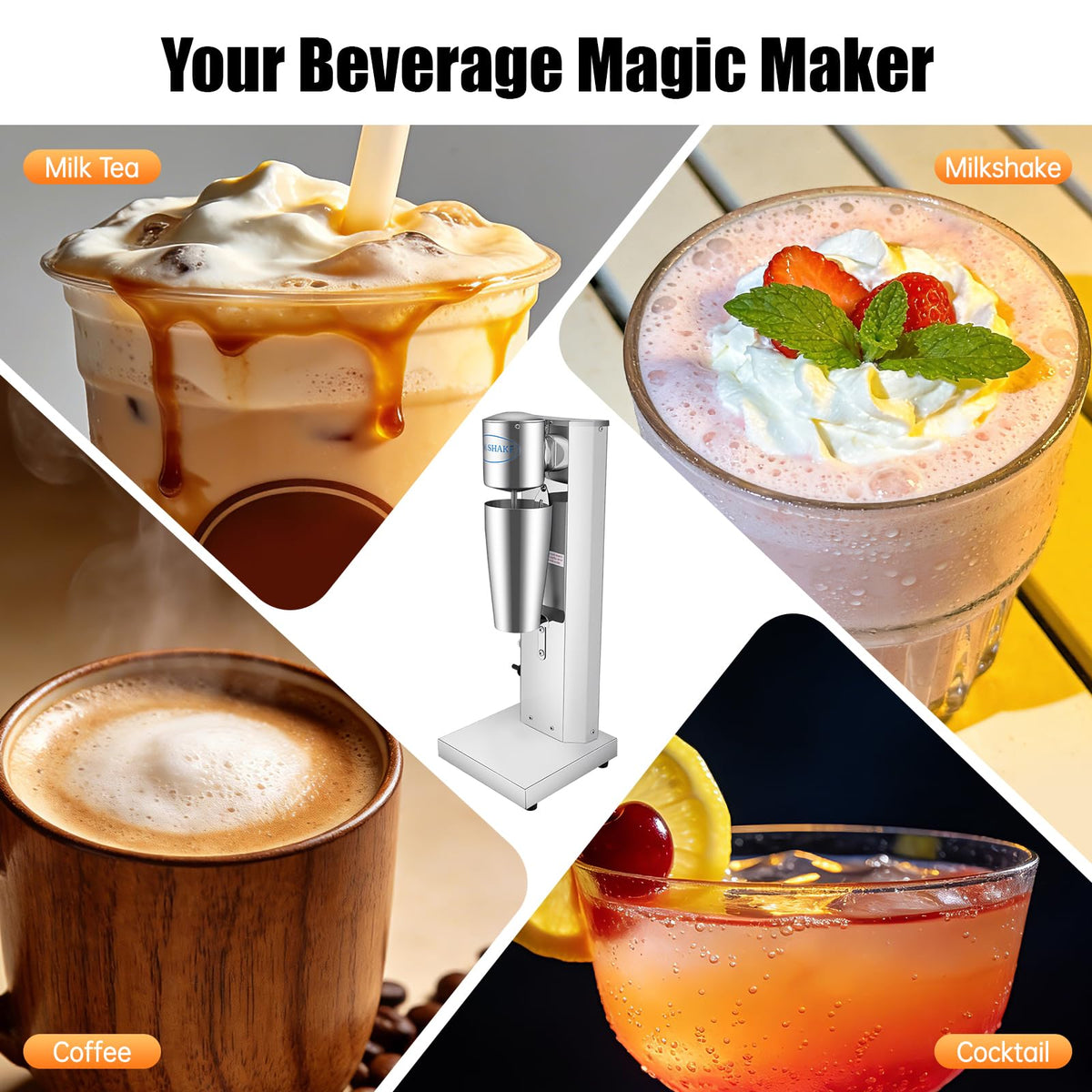 Electric Milkshake Maker Machine, 180W 2-Speed Milk Shake Mixer Machine with 22oz Stainless Steel Mixing Cup, Commercial Milkshake Blender & Drink Mixer for Home or Business(Silver)