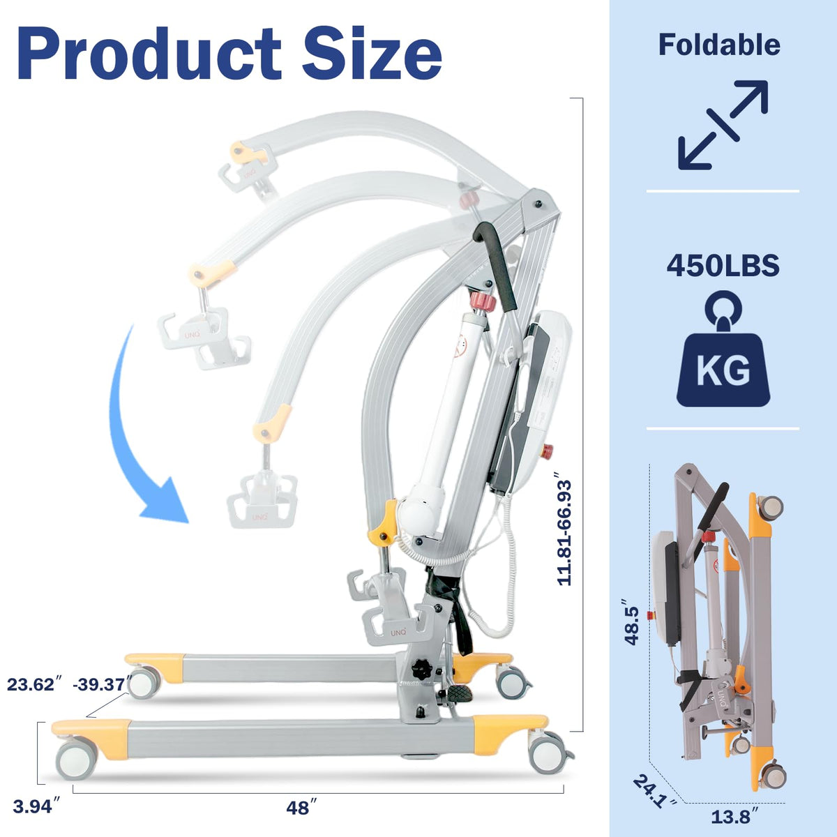 Aluminum Electric Patient Lift for Home, Lightweight Premium 450lbs Patient Lift | Folding Body Transfer Lift for Car | Upgraded Version