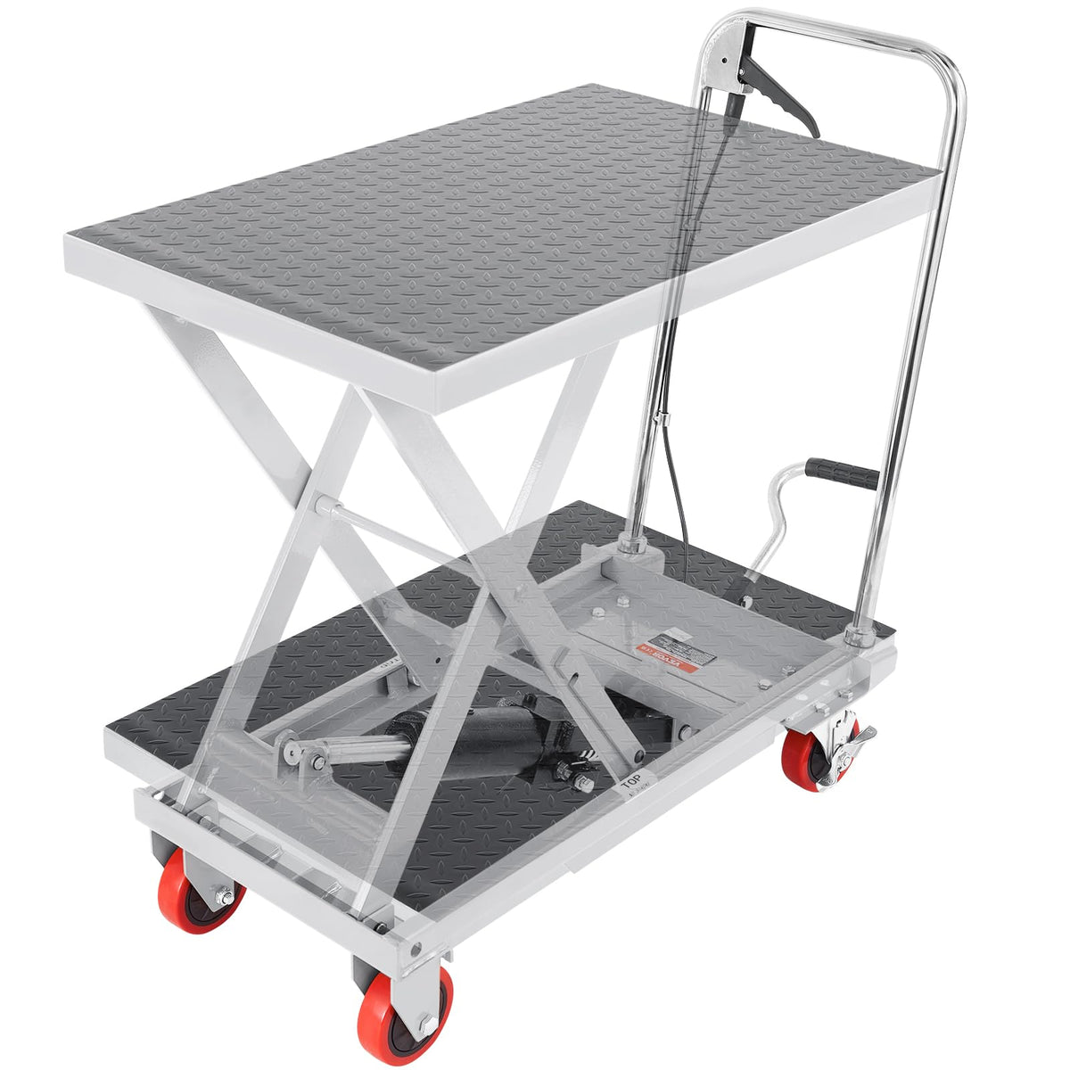 VEVOR Hydraulic Lift Table Cart, 500 lbs Load Capacity, 28.5-Inch Lifting Height, Manual Single Scissor Lift Table with 4 Wheels and Non-Slip Pad, Gray, Alloy Steel