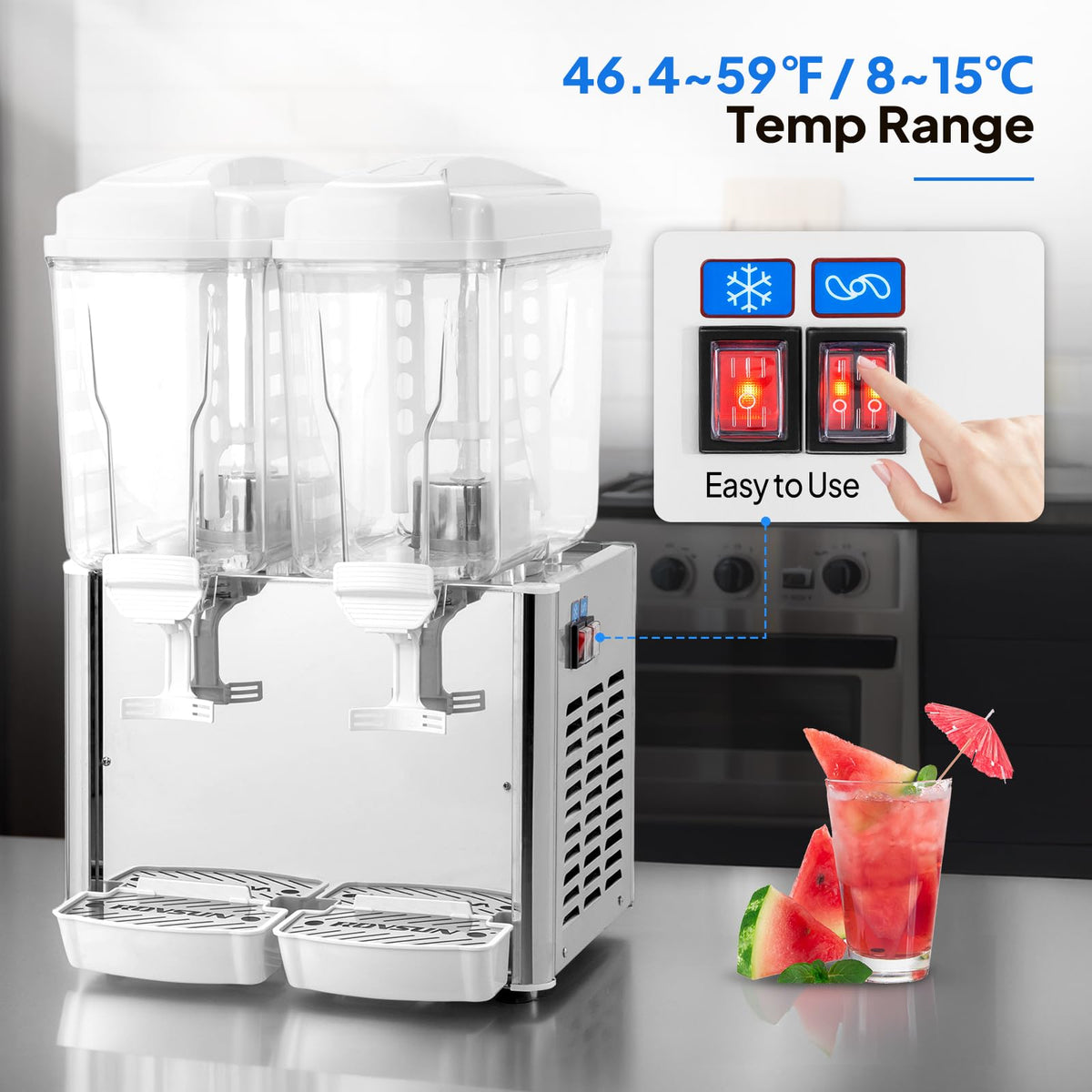 ROVSUN 9.6 Gallon/36L Commercial Beverage Dispenser Drink Dispenser, 18L X 2 Tanks Commercial Juice Dispenser Stainless Steel with Thermostat Controller for Home Restaurant Bar Party 110V/60HZ