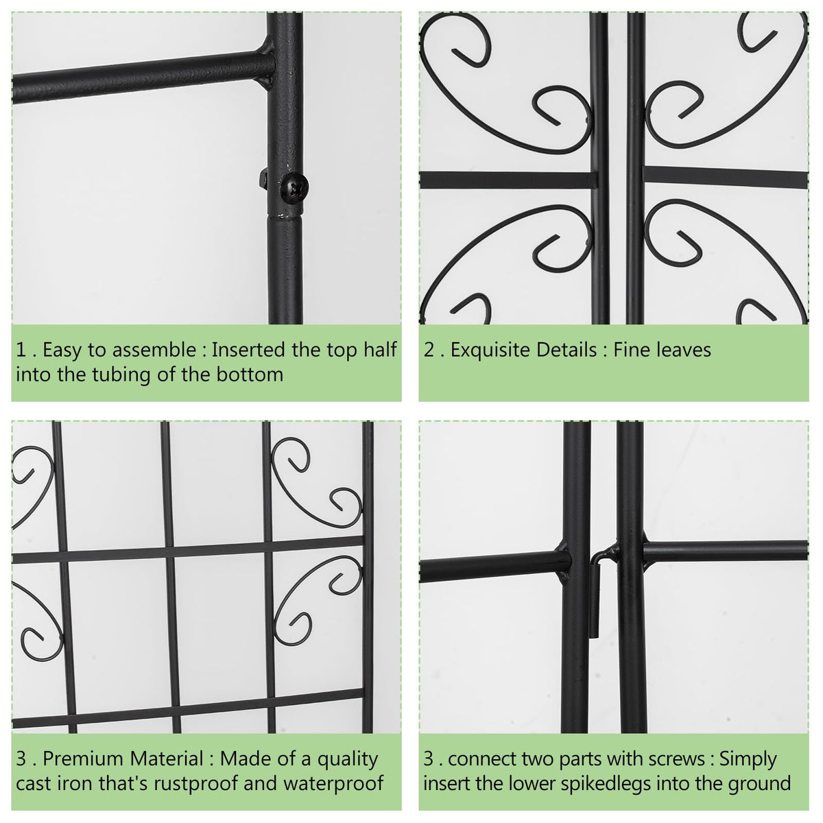 ZBPRESS 4 Pack 86.2x19.7in Metal Garden Trellis for Climbing Plants,Black Metal Garden Trellis for Vines Plant Rose Vegetable Support,Large Decorative Outdoor Trellis