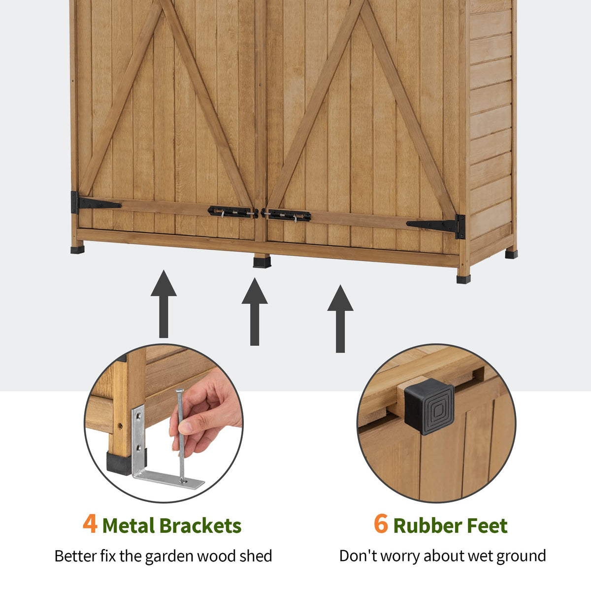 MCombo Outdoor Storage Cabinet with Shelves, Wood Garden Shed with Floor, Outside Tool Shed with 2 Lockable Doors for Yard Patio Lawn, 1400 (Natural)