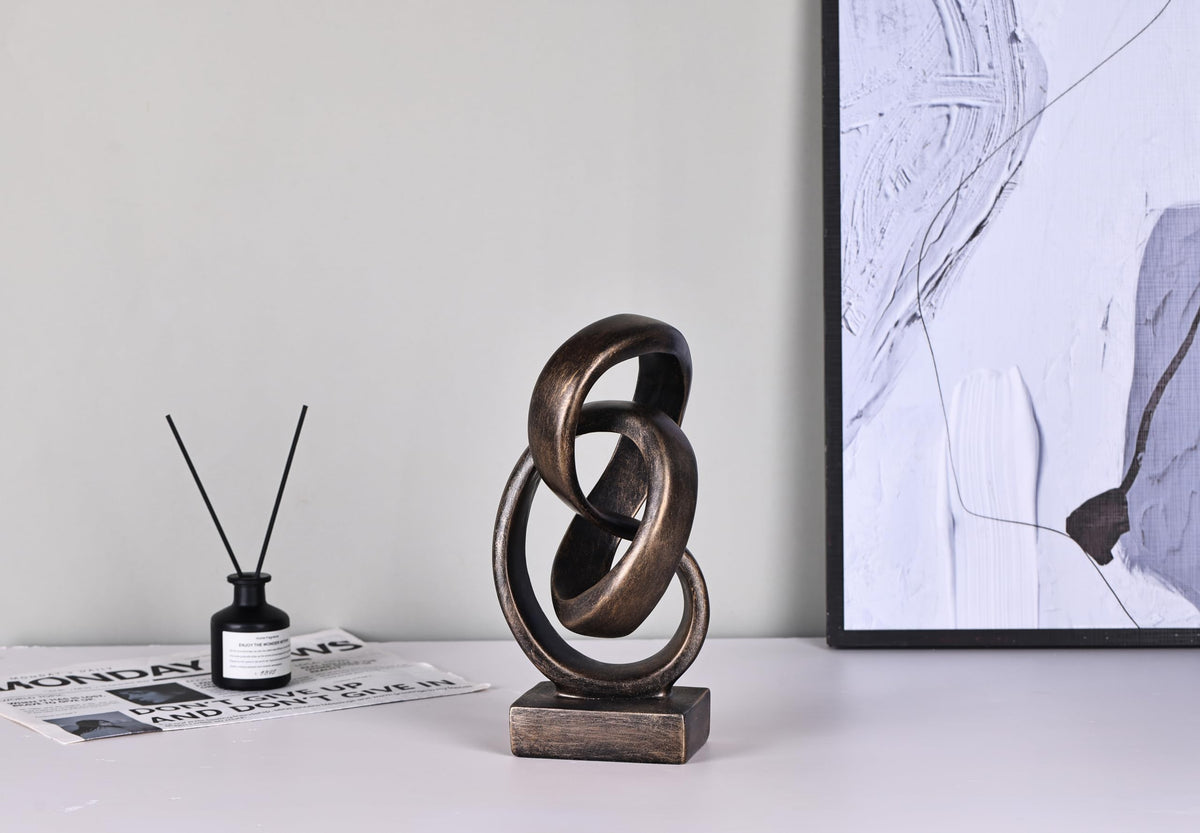 Modern Abstract Knot Sculpture, Artistic Mobius Inspired Resin Decor, Elegant Home and Office Decor, Perfect for Shelves, Desktops, and Mantles, Ideal Gift for Birthdays, Housewarmings (Bronze)