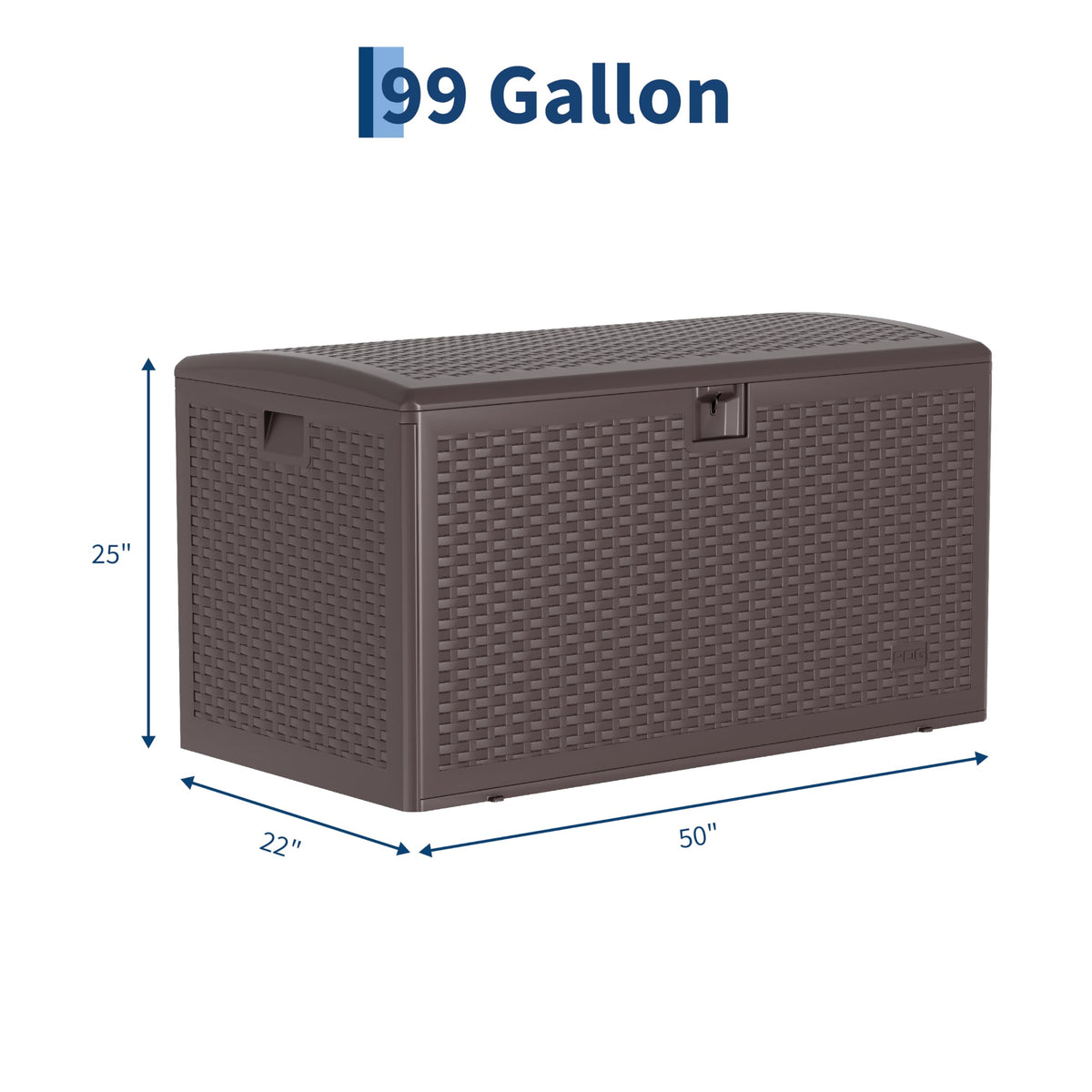 99 Gallon Outdoor Deck Box, HDPE Resin Patio Storage Bench with Lockable Hydraulic Lid, Weatherproof UV-Resistant Storage Chest for Tools, Pool Toys, Cushions,Large Capacity, Brown Wicker Style