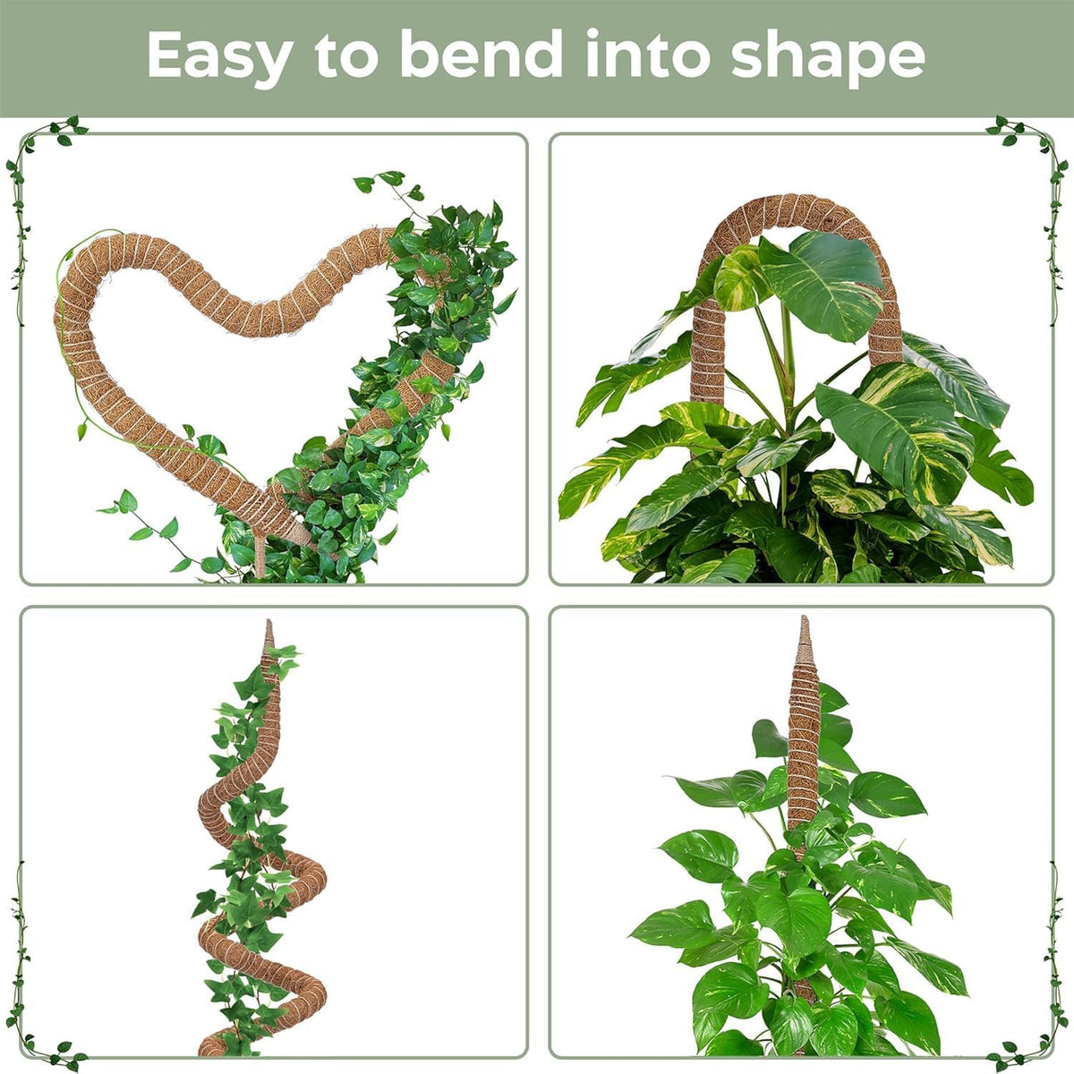 K-Brands 48'' Bendable Moss Pole Monstera Plant Support - Coconut Palm Fiber - Brown - Rectangular - Climbing Plant Support Structure