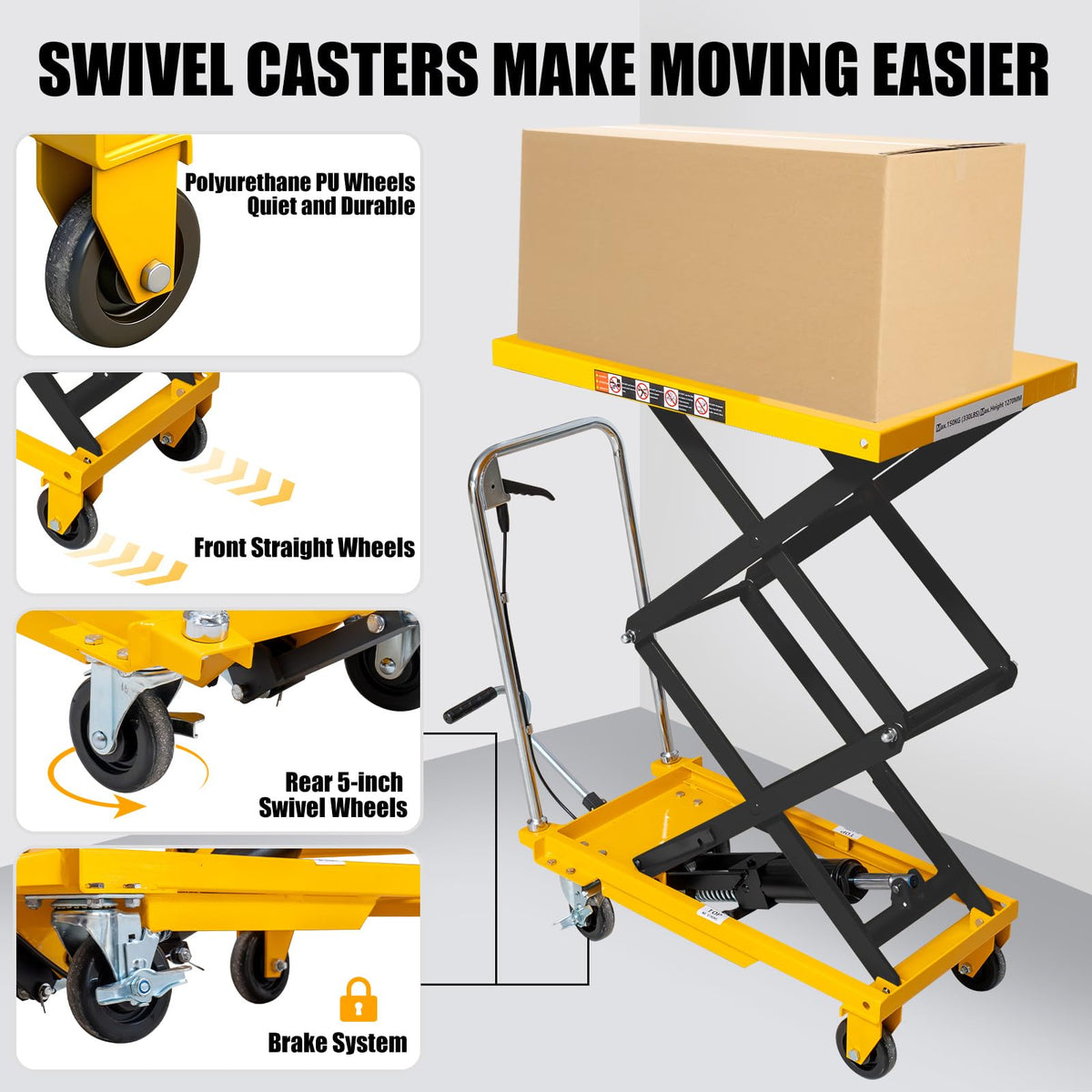 Hydraulic Lift Table Cart, 1760lbs Capacity 59'' Max Lift, Double Scissor Lift Table w/4 Wheels & Non-Slip Pad, Heavy Duty Hydraulic Platform Lift Cart for Warehouse, Shop, Garage Material Handling