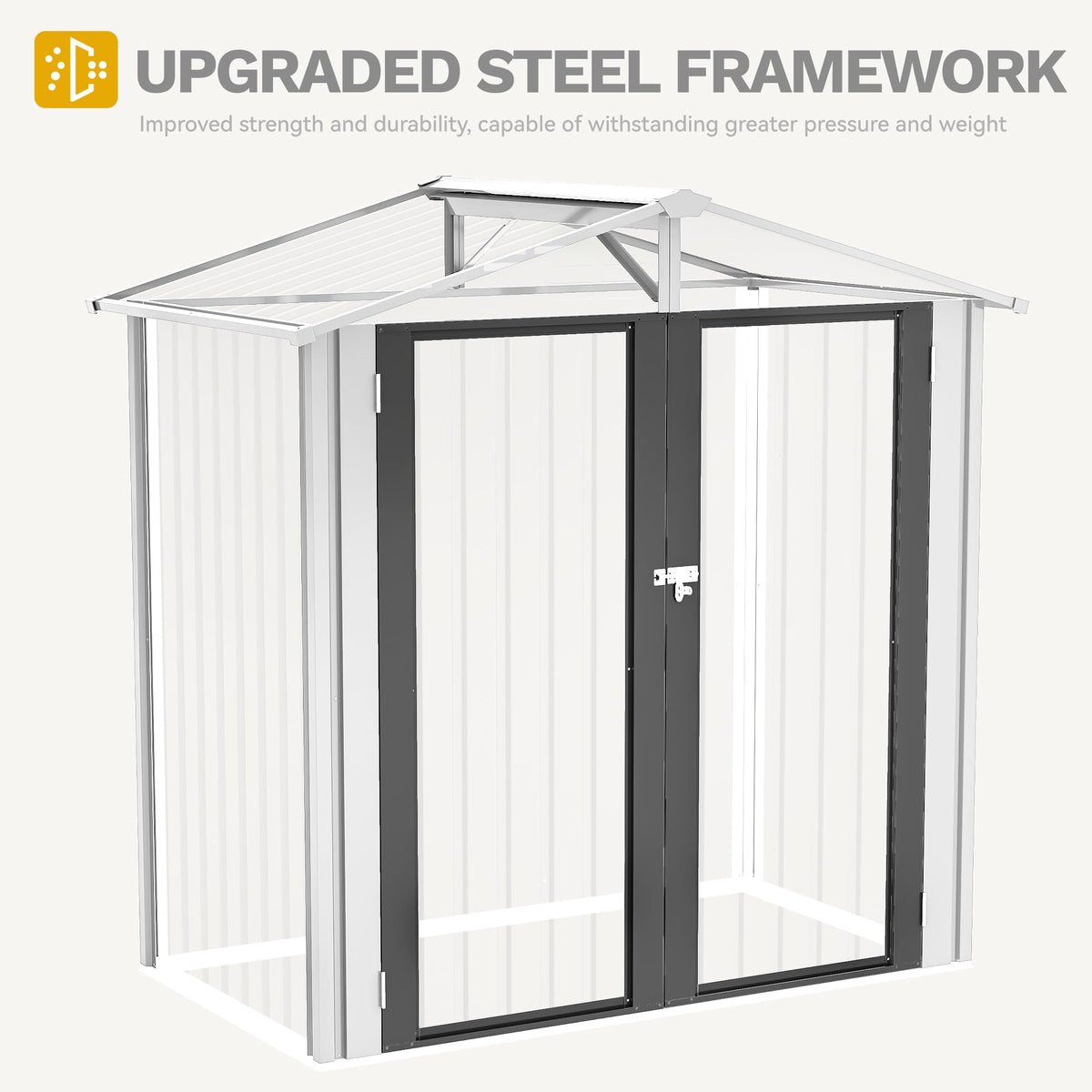 DWVO 6x4ft Outdoor Storage Shed, Lockable Metal Tool Storage Sheds, Waterproof Garden Sheds with Vents for Backyard, Patio, Garage, Lawn, White