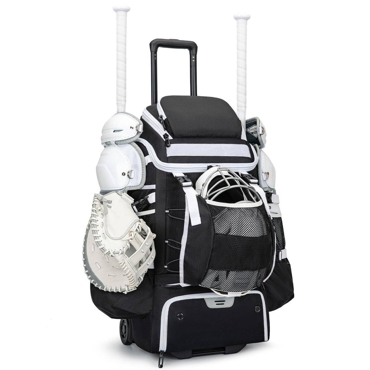 KAVIGOR Catchers Gear Bag with Wheels, 90L Rolling Baseball/Softball Bag Holds 2 Sets of Gear with Glove Compartment, Helmet Holder & Shoe Compartment