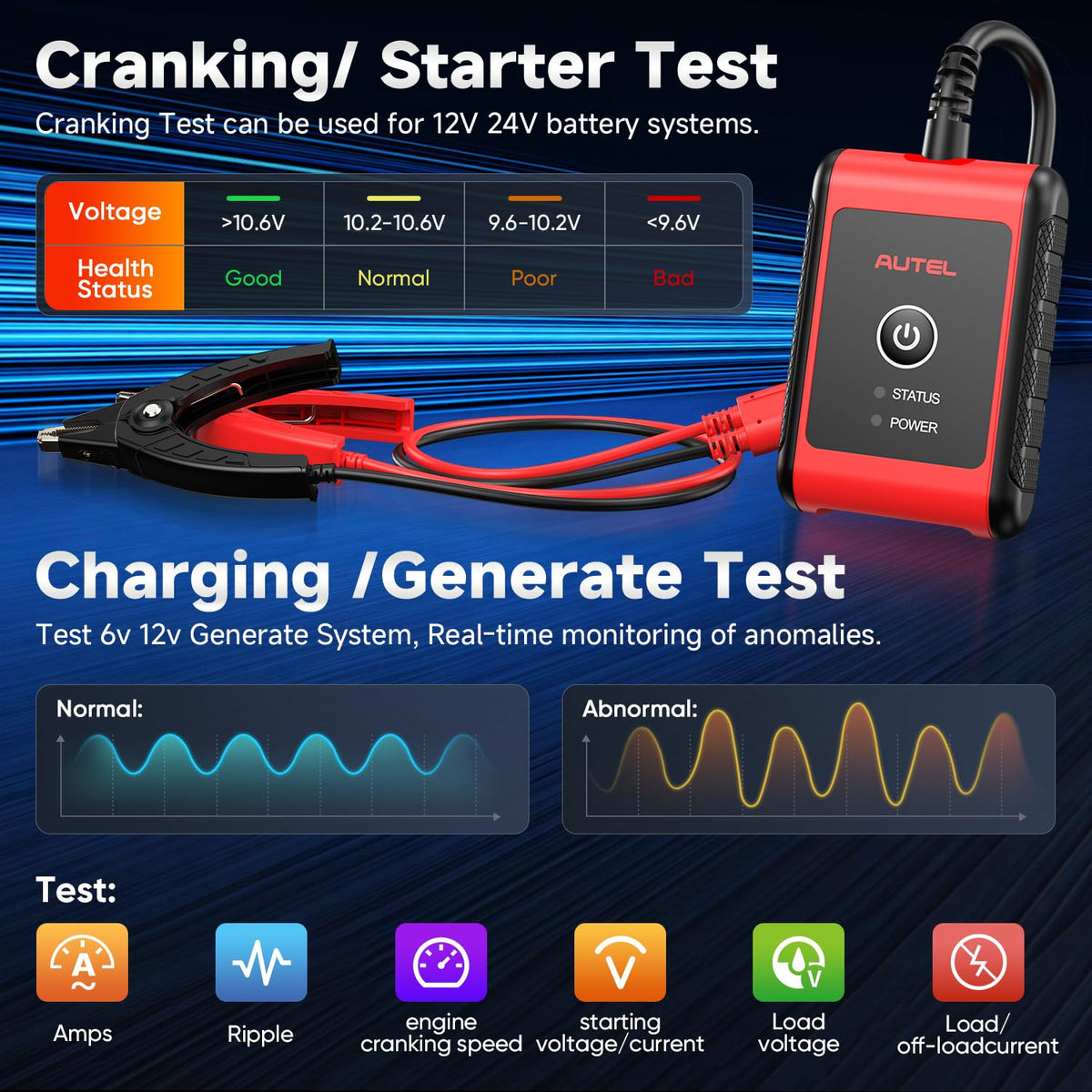 2026 Autel MaxiBAS BT506 Car Battery Tester, 6V 12V 100-2000 CCA Car Battery Analyzer, 12V 24V Auto Cranking/Charging System Test, Adaptive Conductance, High-Precision Battery Load Test for All Cars