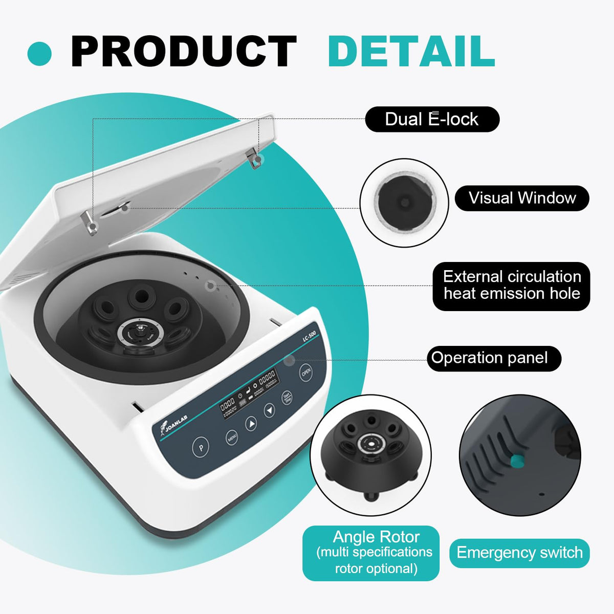 JOANLAB Digital Lab Centrifuge Machine 2ml/5ml/10ml/15ml/50ml x 6,Low Speed 500-4000rpm,2146xg RCF Lab Benchtop Centrifuges w/Time