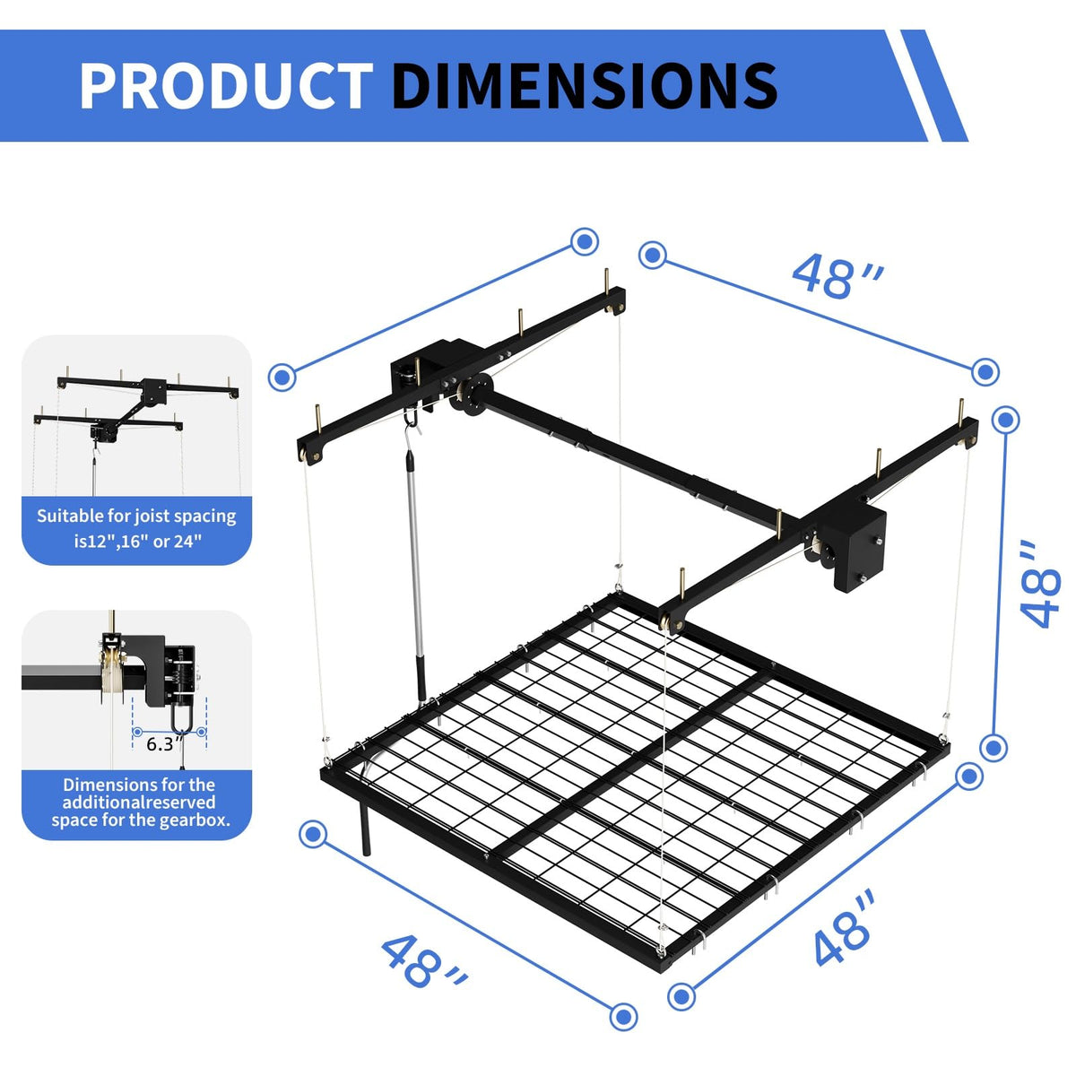 Garage Ceiling Storage Racks, Garage with the 4x4ft Overhead Lift Storage Rack, Experience Effortless Organization with 350lb Capacity, Smooth Crank System, Space-Saving Ceiling Rack Design