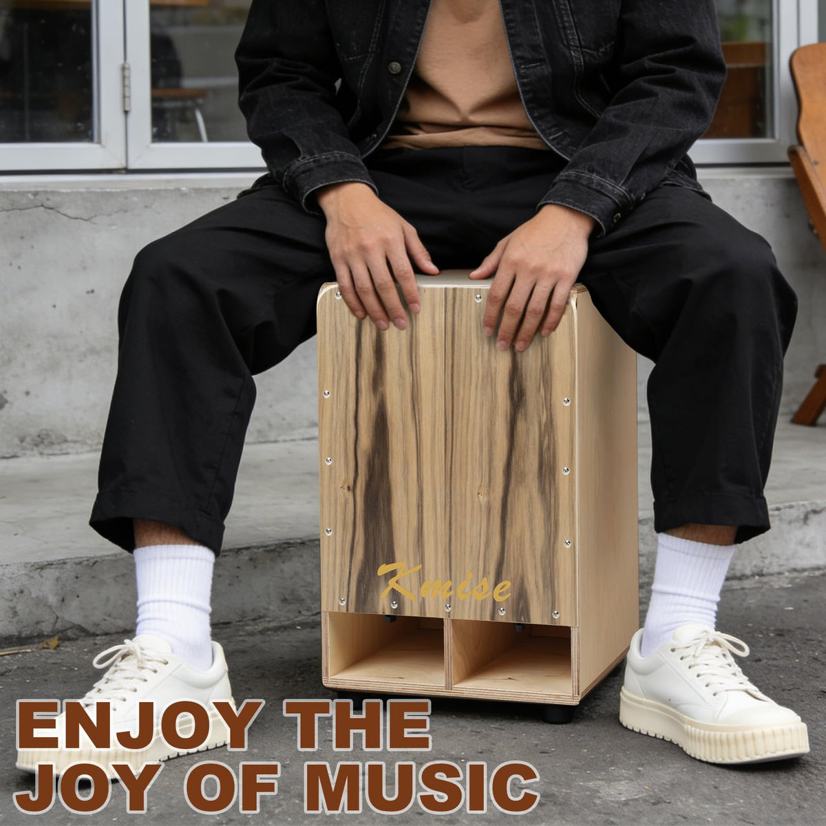 Kmise Portable Cajon Drum Box, 11.8×12.2×19.6" Adjustable Snare Cajons Drums, Solid Ebony & Birch Wood, Percussion Instrument Gift for Adults Kids, With Carry Bag,for Home Live Performance Practice