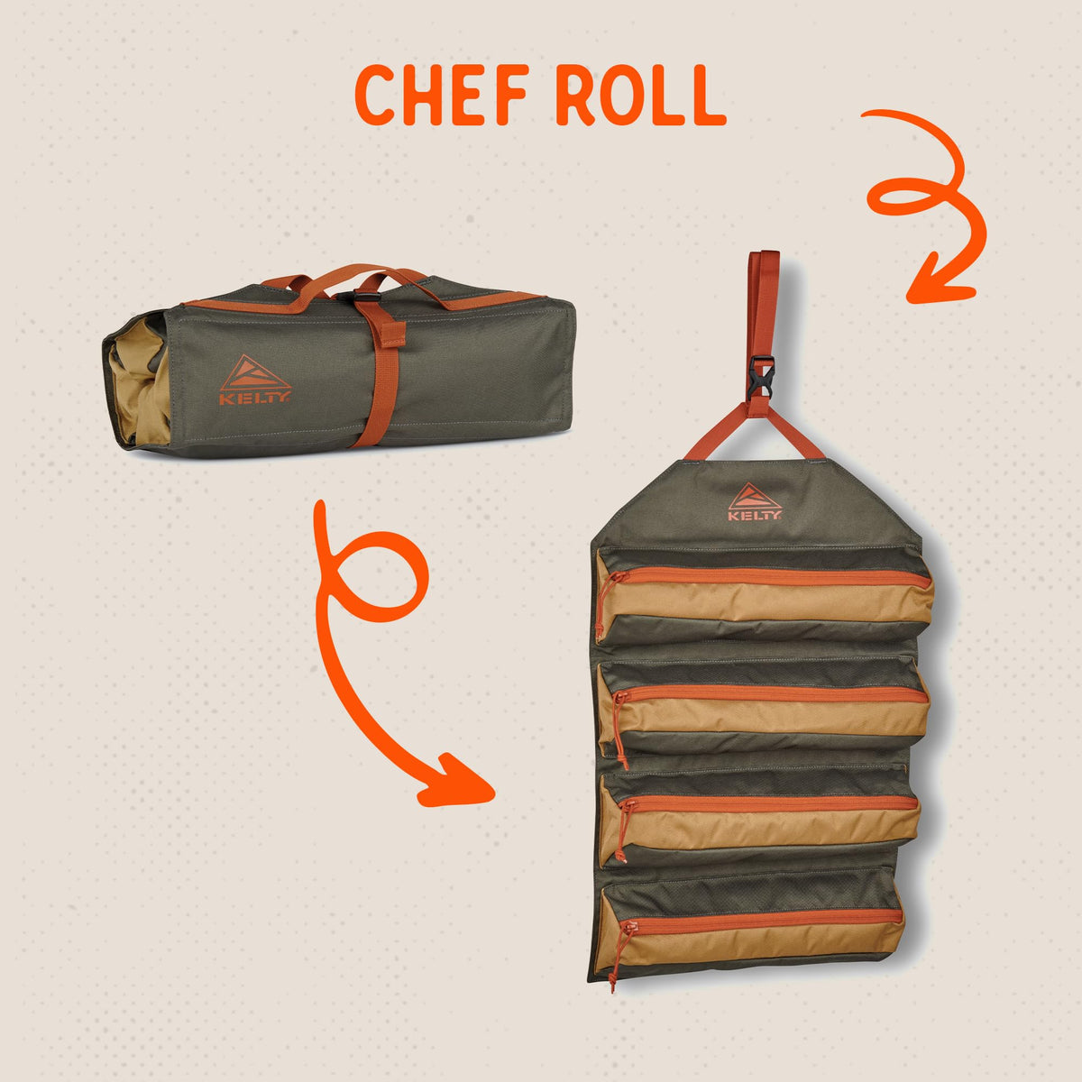 Kelty Chef Roll – Kitchen Basics Organization Kit for Cooking Tools, Knives, Deep Zippered Pockets, Rollup Storage