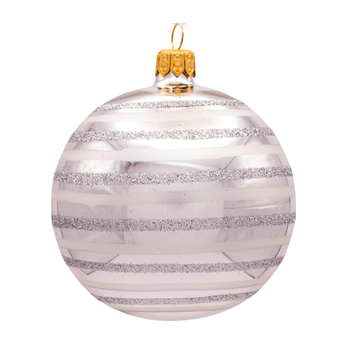 Luxury Handcrafted European Glass Christmas Ball Ornaments - Set of 6 - Silver & White - Satin & Shine - 8 cm - Mouth-Blown & Hand-Painted