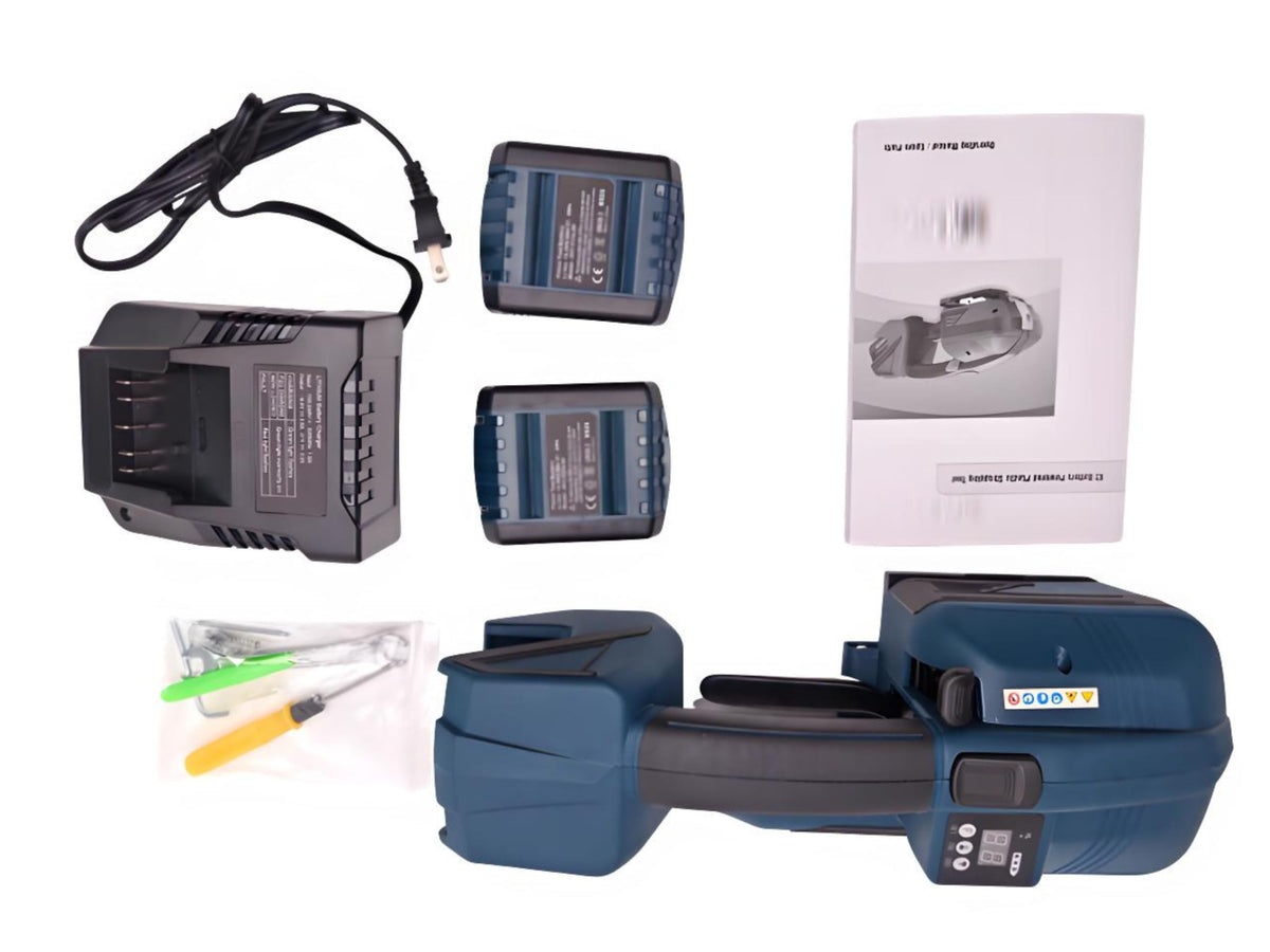 Electric Strapping Machine Bander for Packaging Pallet Box – Portable Banding Tool with Digital Display, PET & PP Strapping, Banding & Pallet Strapping Kit, Poly Strapping Tensioner, 2 Batteries