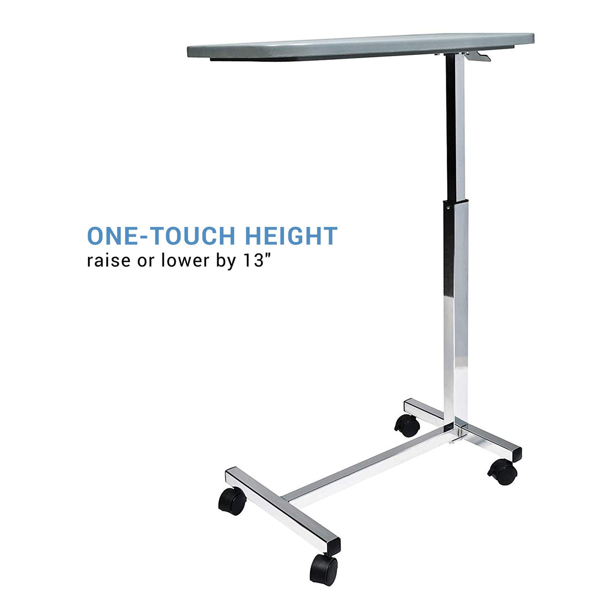 Lumex Modern Overbed Table with Wheels – Height Adjustable Bedside Table for Home or Hospital Use, Grey