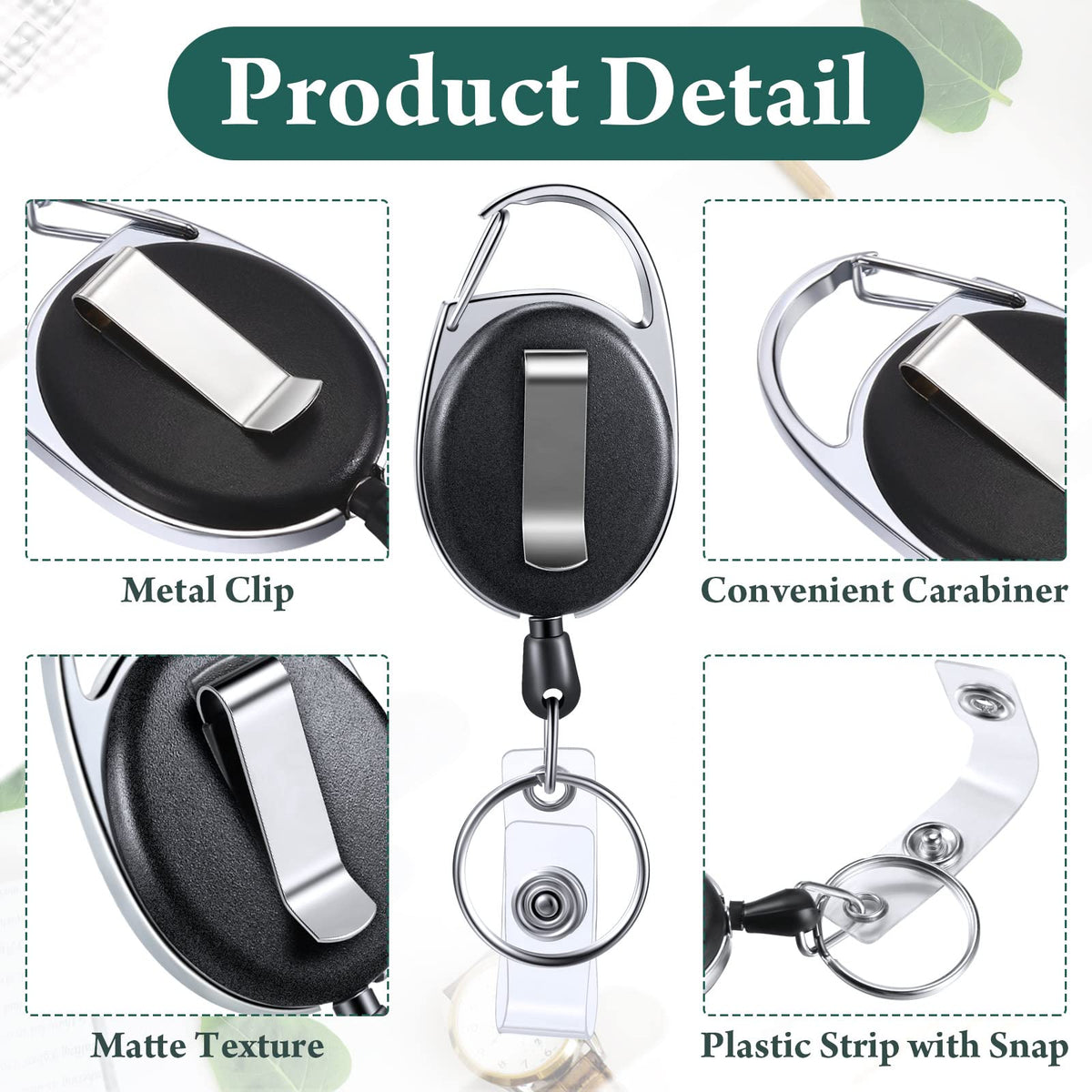 Honoson 50 Pcs Heavy Duty Retractable Badge Reels Batch ID Badge Holder Retractable Clip Bulk Key Holder with Ring for Office Worker Employee, Doctor Nurse Gifts (Black)