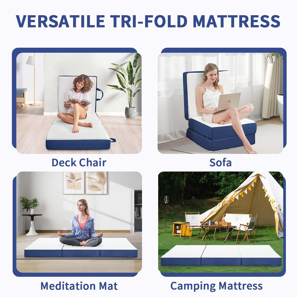 CYMULA Folding Mattress Single Size,6 inch Memory Foam Tri Portable Trifold Mattress Topper Single with Breathable & Washable Cover, Foldable Sofa for Camping(25"×75"×6")