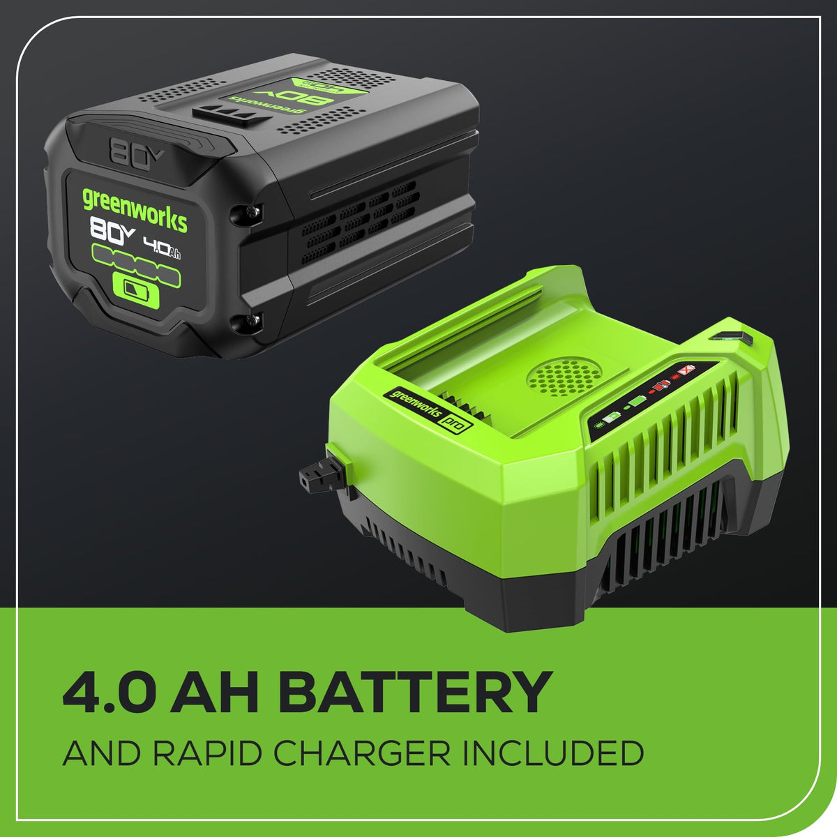 Greenworks 80V (770 CFM / 190 MPH) Brushless Cordless Leaf Blower (Turbo Button, Cruise Control, 28 CC Gas Equivalent), 4.0Ah Battery (320 Wh Max) + Rapid Charger