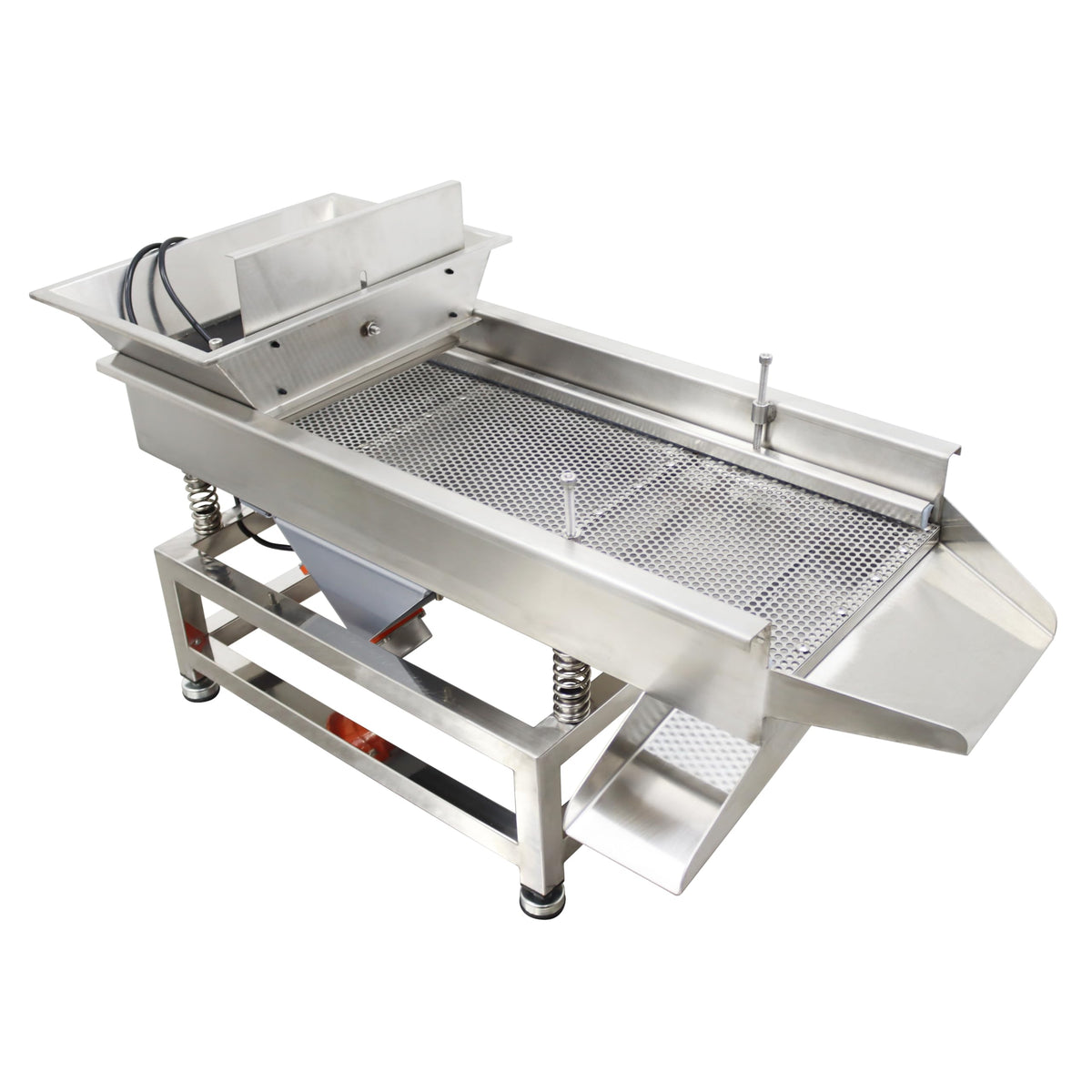 TECHTONGDA Straight Vibrating Sieve Screen Shaker Electric Linear Sifter Machine Stainless Steel One Layer Two Motors 7mm Round Hole Screen Size 11.8×31.5inch 110V