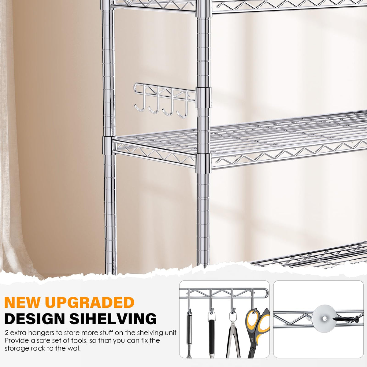 YNN Storage Shelves,6000Lbs 6 Tier Heavy Duty Metal Rolling Shelving Unit with Wheels & 8 Hooks, Adjustable Garage Wire Rack for Kitchen, Bathroom,Industrial,Pantry(36" W x 14" D x 72" H, Chrome)