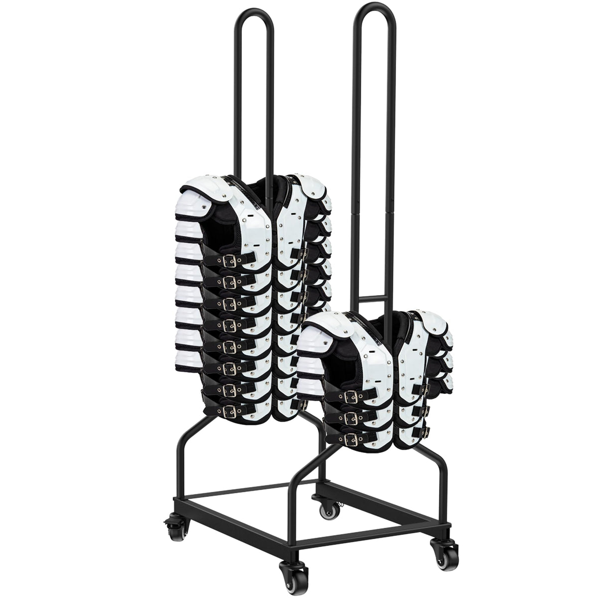 Football Shoulder Pad Rack with Lockable Wheels, Heavy Duty Steel Football Shoulder Pad Holder, Large Capacity Sports Equipment Storage Rack for Locker Room, Team Equipment and Training Facilities
