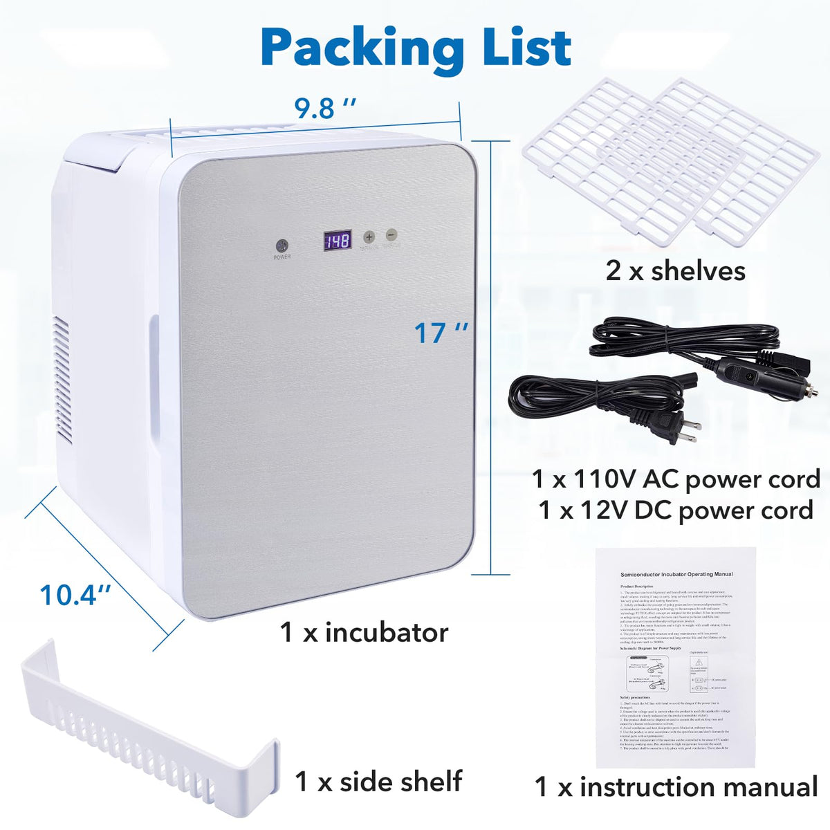 ScitoLAB 10L Incubator, 35-148℉ Bacteria Incubator, Thermostatic Cabinet Incubator for Lab General Purpose, Petri Dishes, Seed, 12V/110V