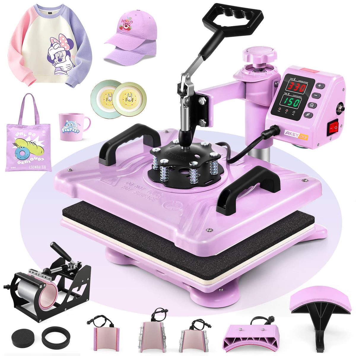 AKEYDIY Heat Press, 8 in 1 Tshirt Press Machine 15"x12" 360° Swing Away Digital Industrial Heat Transfer Machine, Multifunctional Sublimation Heat Press Machine for T Shirts/Mug/Cap/Plate/DIY