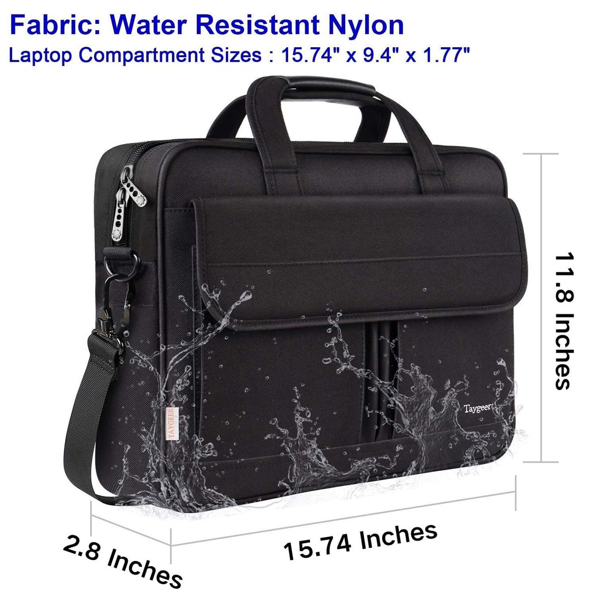 Taygeer Laptop Bag 15.6 Inch, Business Briefcase Gifts for Men Women, Water Resistant Messenger Shoulder Bag with Strap, Premium Office Bag, Carry On Laptop Case for Notebook/Computer/Laptop, Black