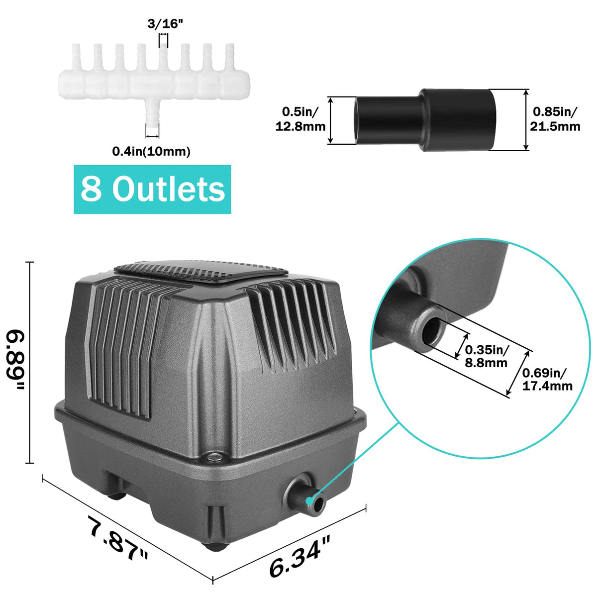 FUMAK Linear Air Pump for Aeration, 950GPH Septic Air Pump Pond Aerator for Koi Pond, Aquarium, Waste Treatment, Fish Farm, Seafood Restaurant, Hydroponic
