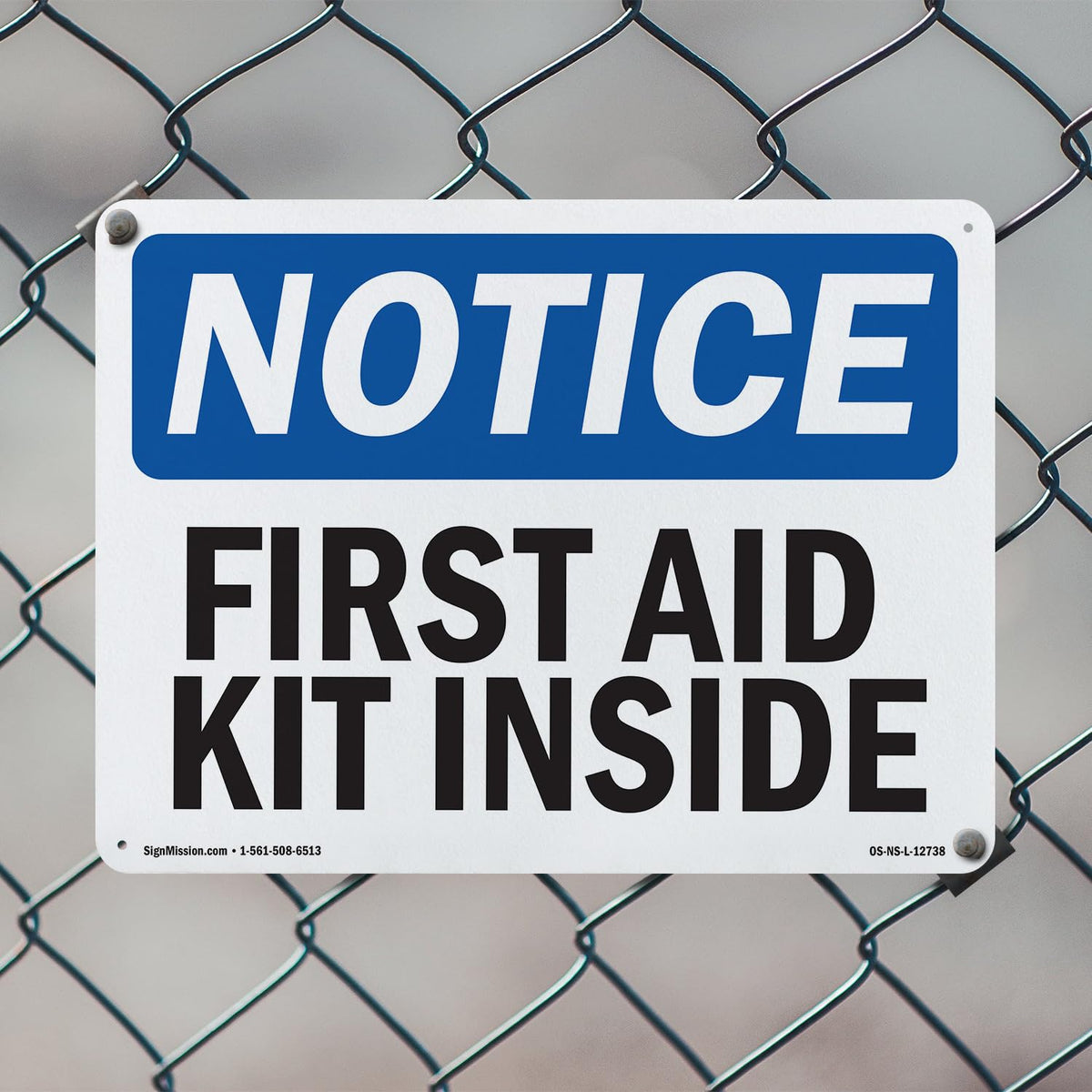 First Aid Kit Inside OSHA Notice Aluminum Sign 18 Inch x 12 Inch - 5 Pack