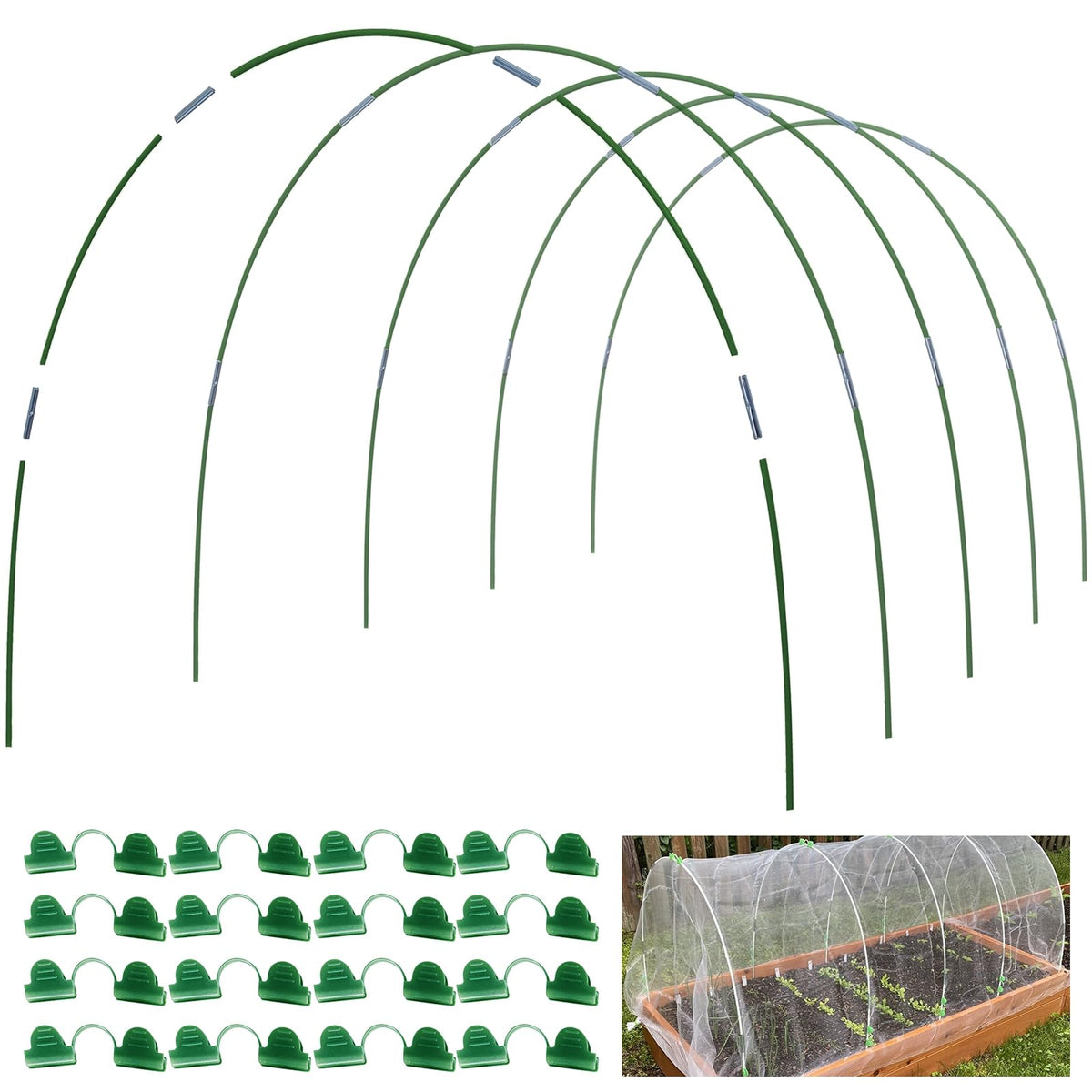 MAXPACE Greenhouse Hoops for DIY 2.8ft or Wider Grow Tunnel, Rust-Free Fiberglass Support Hoops Frame for Garden Fabric, DIY Plant Support Garden Stakes, Gardening Supplies, 25pcs