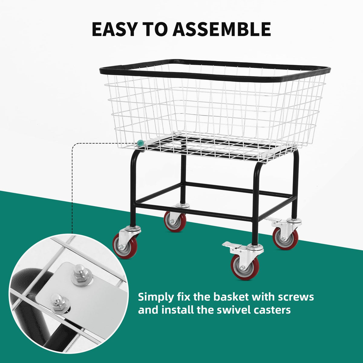 Ultym Extra-Large Rolling Laundry Cart with Wheels Holds 4 Washer Loads, Wire Laundry Basket, Heavy-Duty Steel Storage Basket with Galvanized Finish, for Commercial or Home Laundry