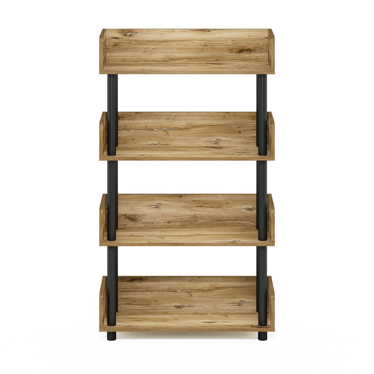 Furinno TURN-N-TUBE 4-Tier Display Shelf, Storage Shelves, Book Shelf, Open Shelves with Rounded Corner Top Edges, for Organization and Storage, Living Room, Home Office, Flagstaff Oak