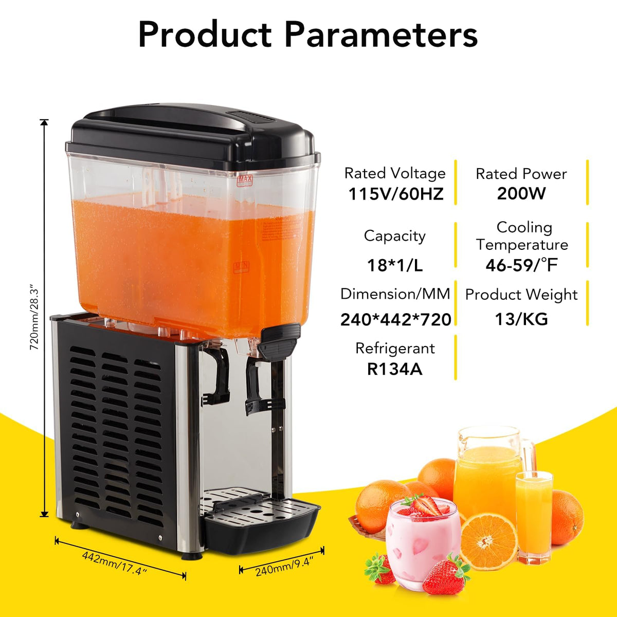 4.8 Gal Commercial Beverage Dispenser with Thermostat Controller, Food Grade Stainless Steel Drink Dispenser for Parties, Restaurants & Hotels, Ideal Juice Dispenser for Cold Beverages