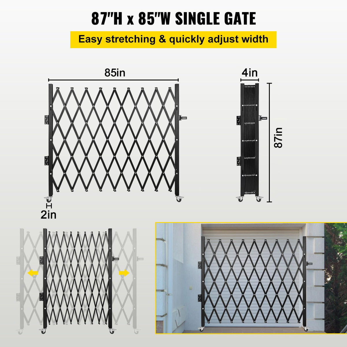 VEVOR Single Folding Security Gate, 7 ft H x 7 ft W Folding Door Gate, Steel Accordion Security Gate, Flexible Expanding Security Gate, 360° Rolling Barricade Gate, Scissor Gate/Door with Padlock