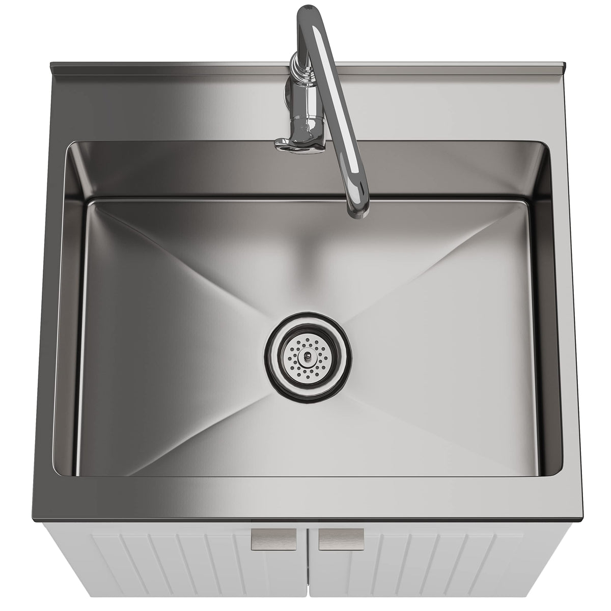 SIMPLIHOME Murphy All-in-One 24 inch Wide Utility Sink and Laundry Cabinet in Pure White Finish, Transitional Stainless Steel Sink Cabinet for Laundry Rooms with High-Arch Chrome Faucet and Storage